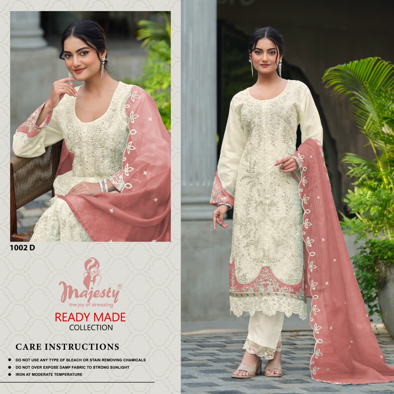 Majesty 1002 A To D Kota Checks With Embroidery Work Pakistani Salwar Kameez