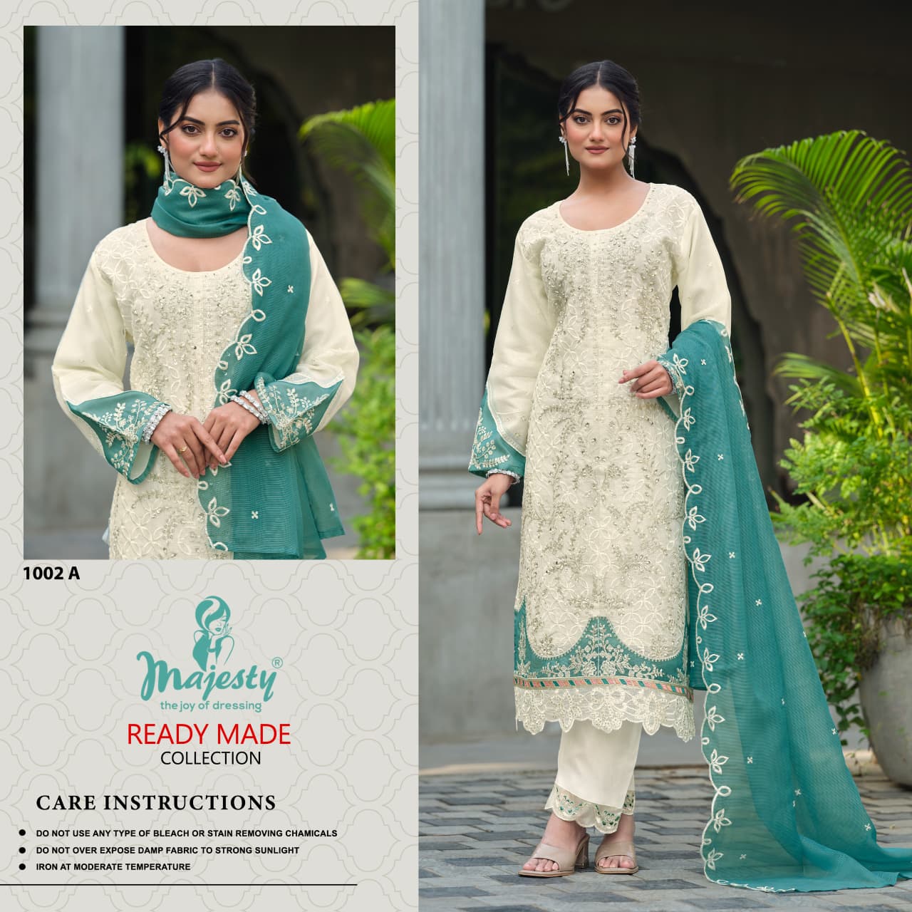 Majesty 1002 A To D Kota Checks With Embroidery Work Pakistani Salwar Kameez