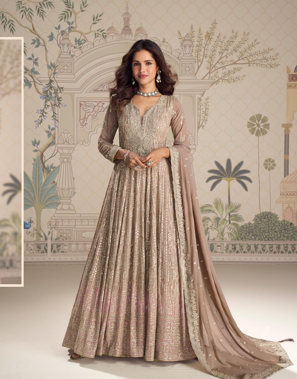 Saboori 10021 To 23 Georgette Embroidered Gown With Dupatta Collection