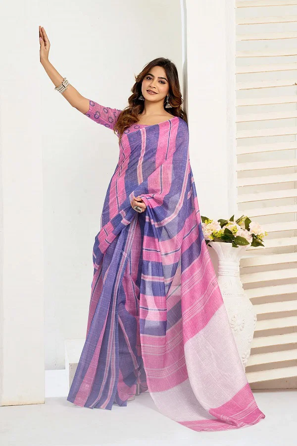 Meera 323 Party Wear Printed Linen Fabric Ready to Wear Saree with Un Stitched Blouse