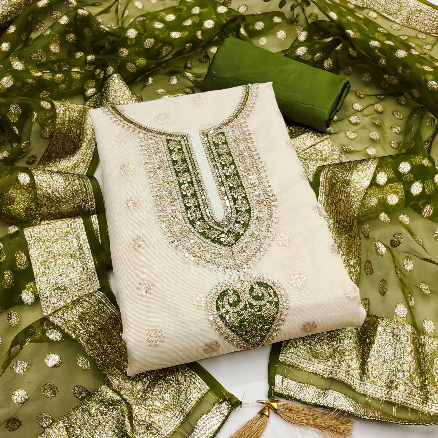 Designer Sindoor Simmer Silk Booti Squance Work Dress material Collection