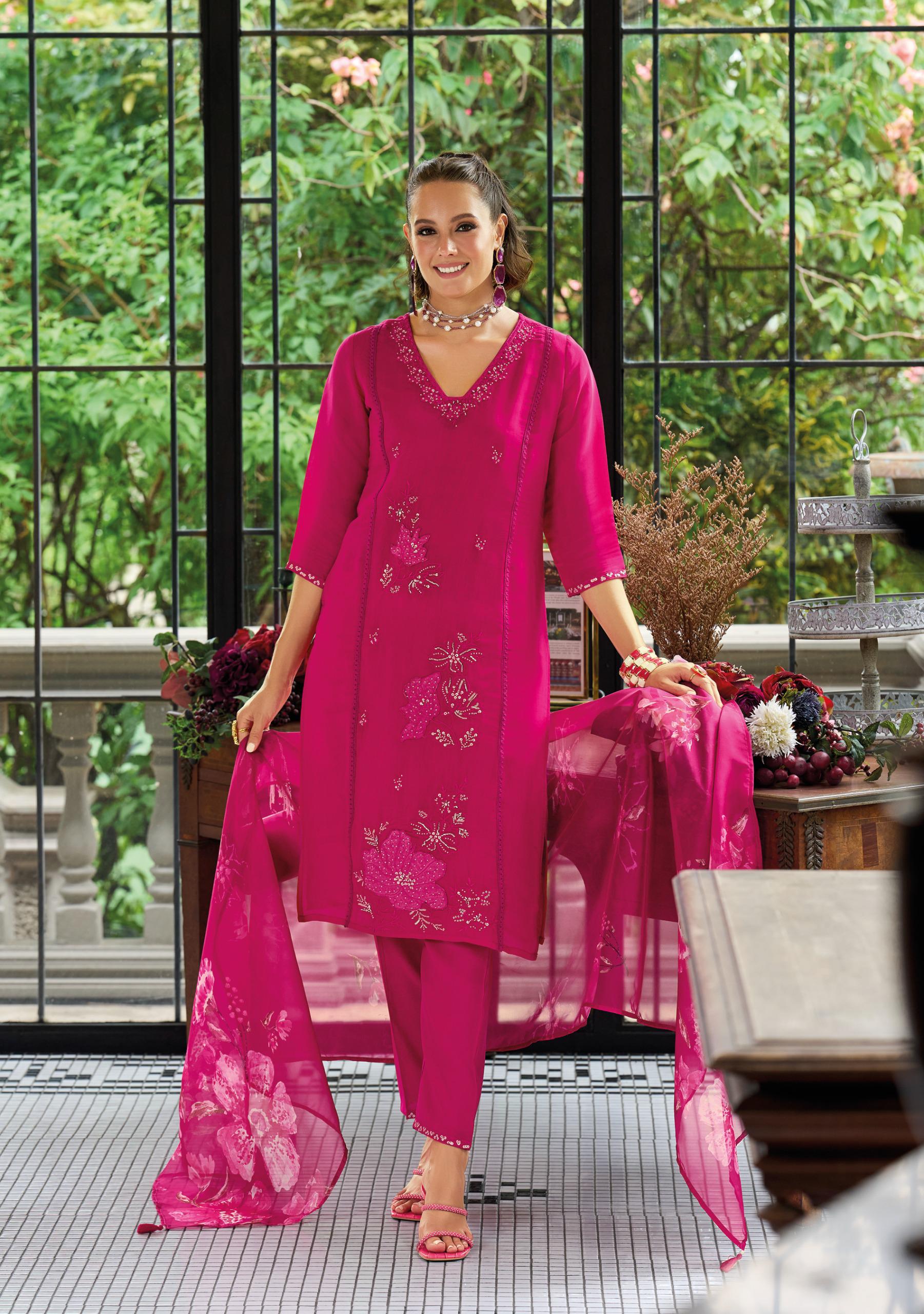 Lady Leela Saiyaraa Viscose Mul Chanderi Embroidery And Beads Work Kurti Bottom With Dupatta