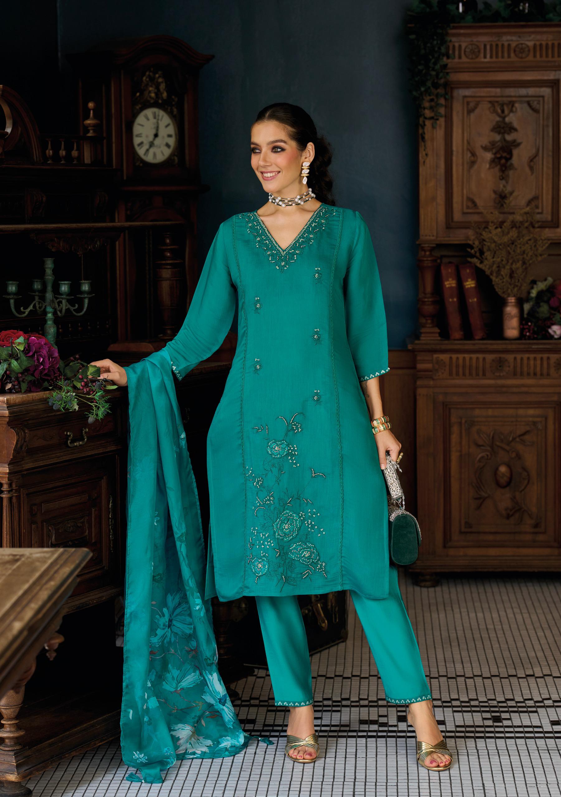 Lady Leela Saiyaraa Viscose Mul Chanderi Embroidery And Beads Work Kurti Bottom With Dupatta