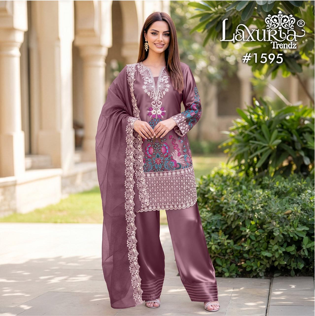 Laxuria Trendz 1595 Satin Embroidery Top Bottom And Dupatta Readymade Collection