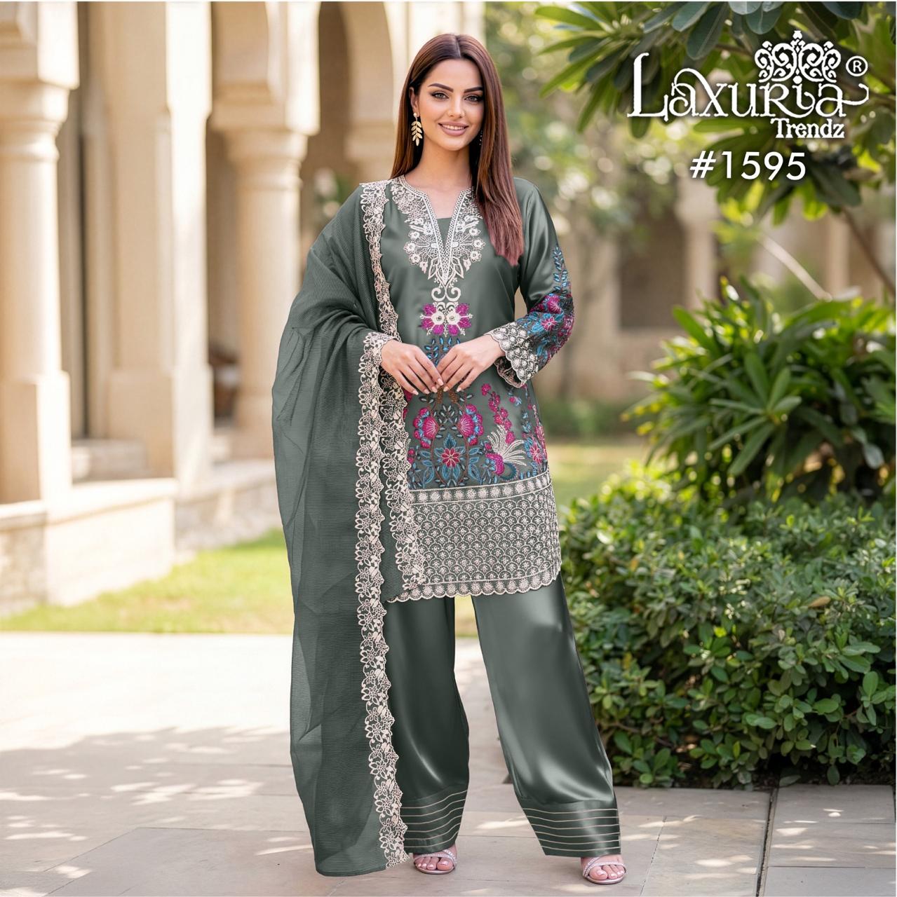 Laxuria Trendz 1595 Satin Embroidery Top Bottom And Dupatta Readymade Collection