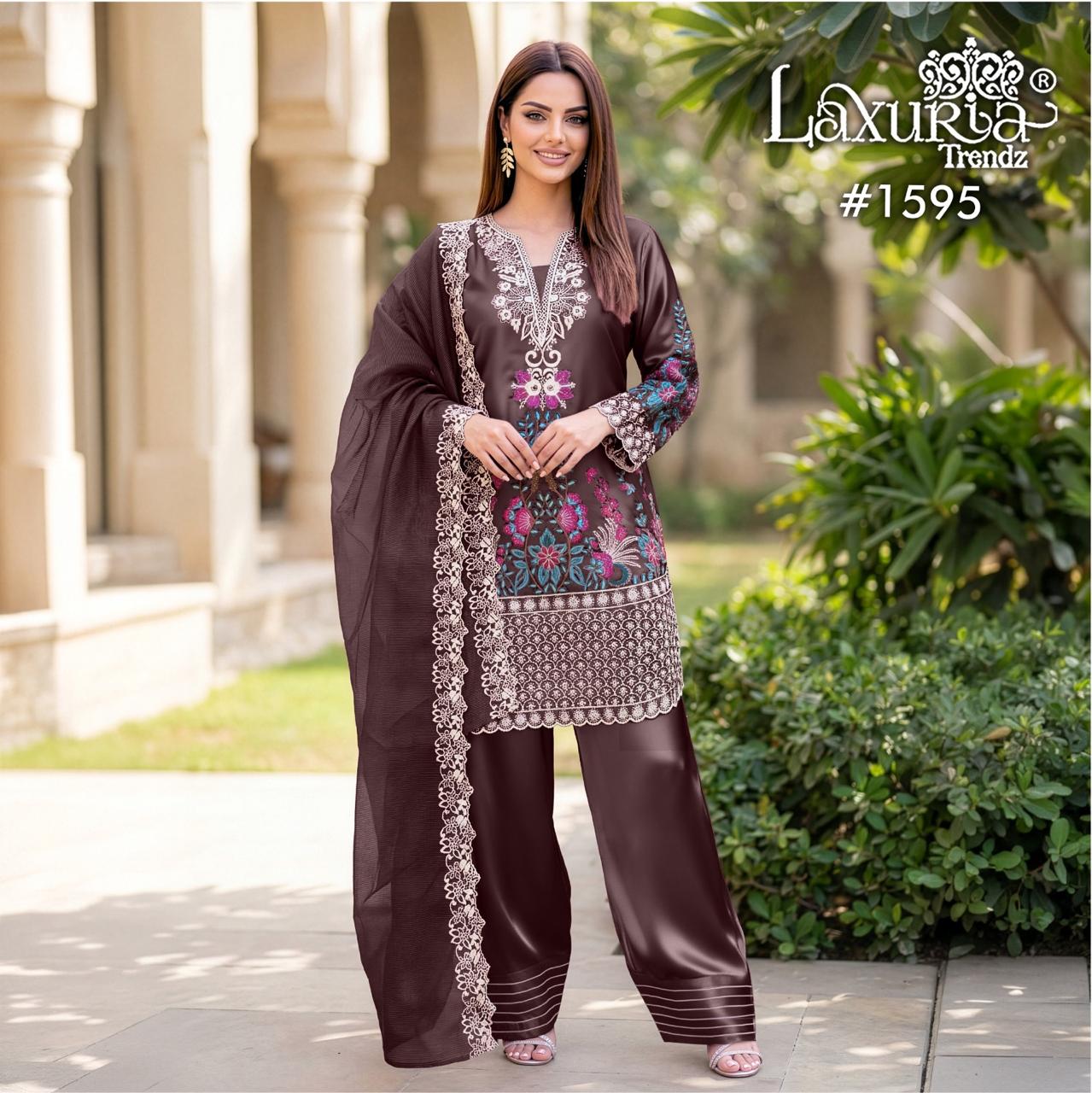 Laxuria Trendz 1595 Satin Embroidery Top Bottom And Dupatta Readymade Collection