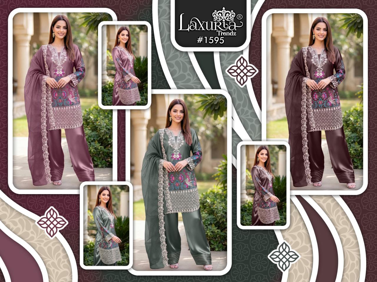 Laxuria Trendz 1595 Satin Embroidery Top Bottom And Dupatta Readymade Collection