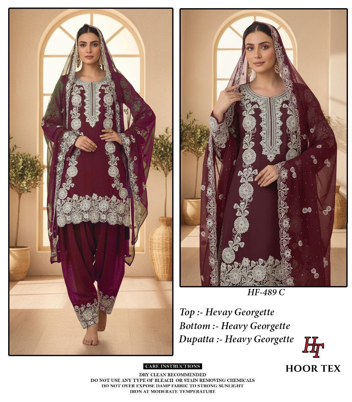 Hoor Tex HF 489 A to D Pakistani Salwar Suit With Embroidery Work