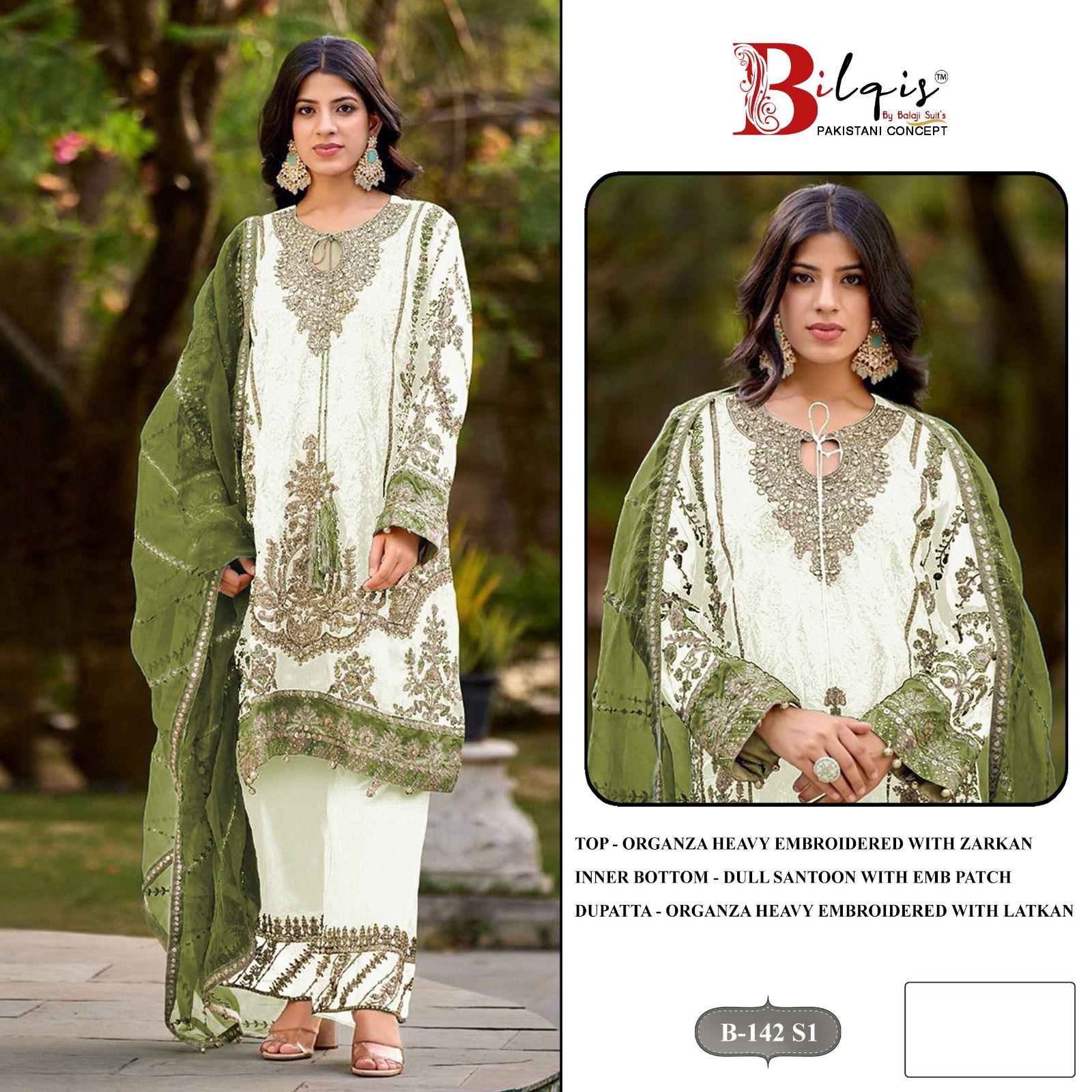 Bilqis B 142 Q1 To T1 Organza Embroidery Work Pakistani Salwar Kameez