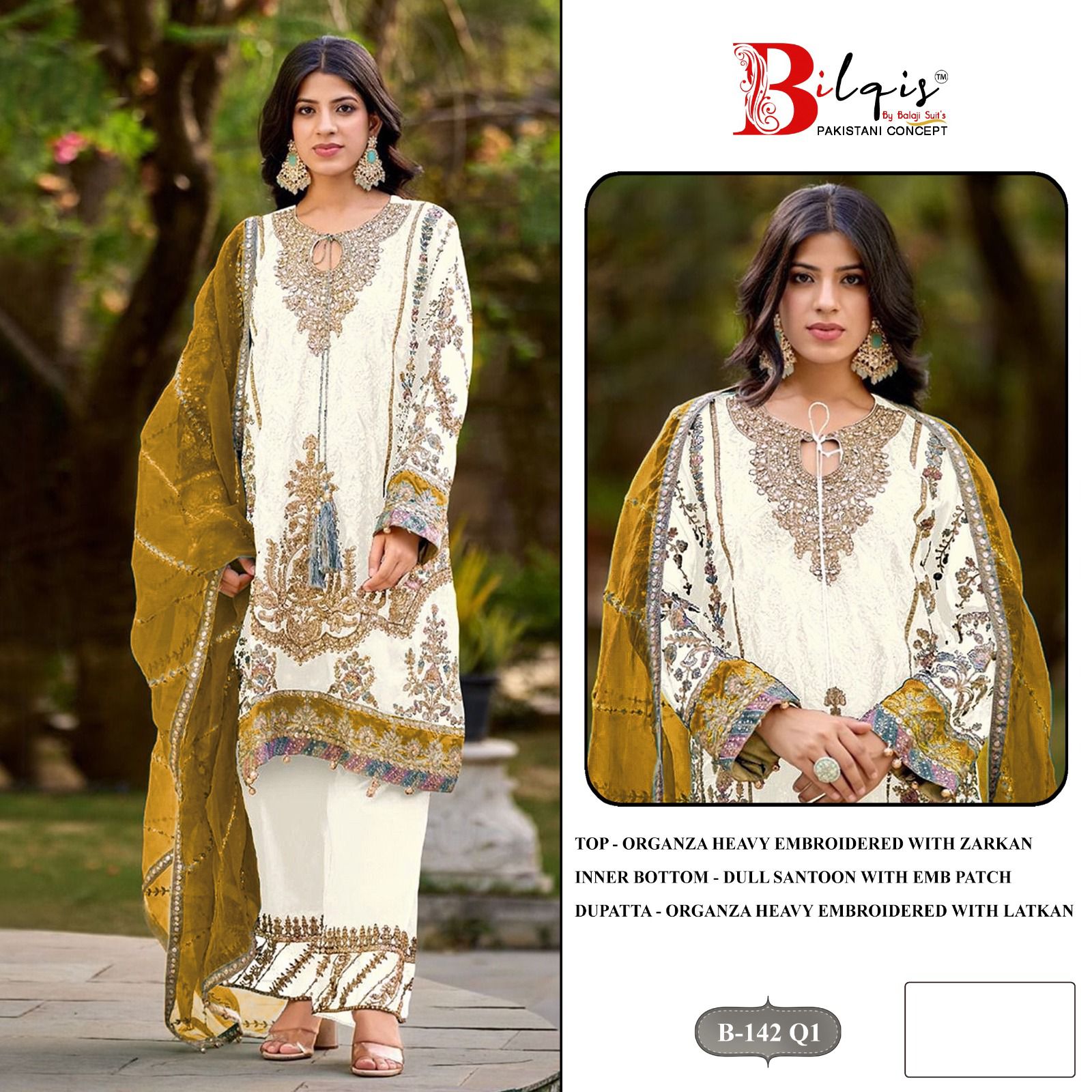 Bilqis B 142 Q1 To T1 Organza Embroidery Work Pakistani Salwar Kameez