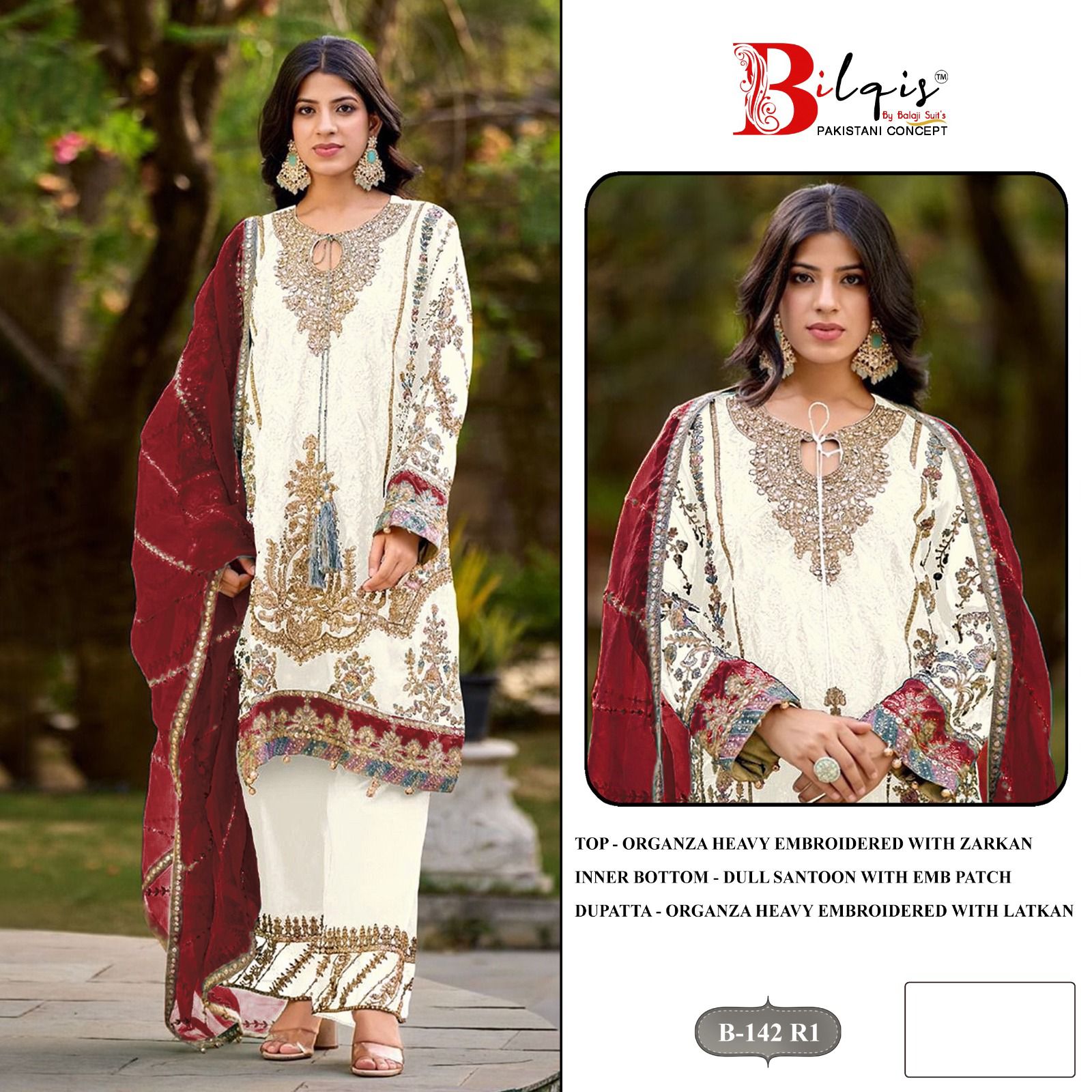 Bilqis B 142 Q1 To T1 Organza Embroidery Work Pakistani Salwar Kameez