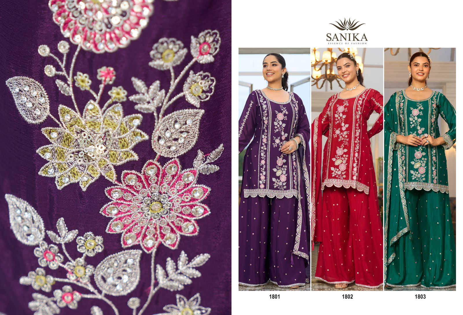 Sanika Rango Ka Jashan Chinon Silk Heavy Embroidery Top Plazzo With Dupatta