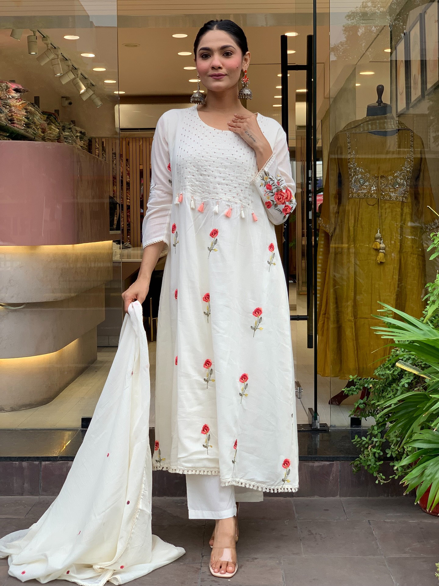 Sataastha 01 Chanderi Silk Embroidery Work Kurti Pant And Dupatta Collection