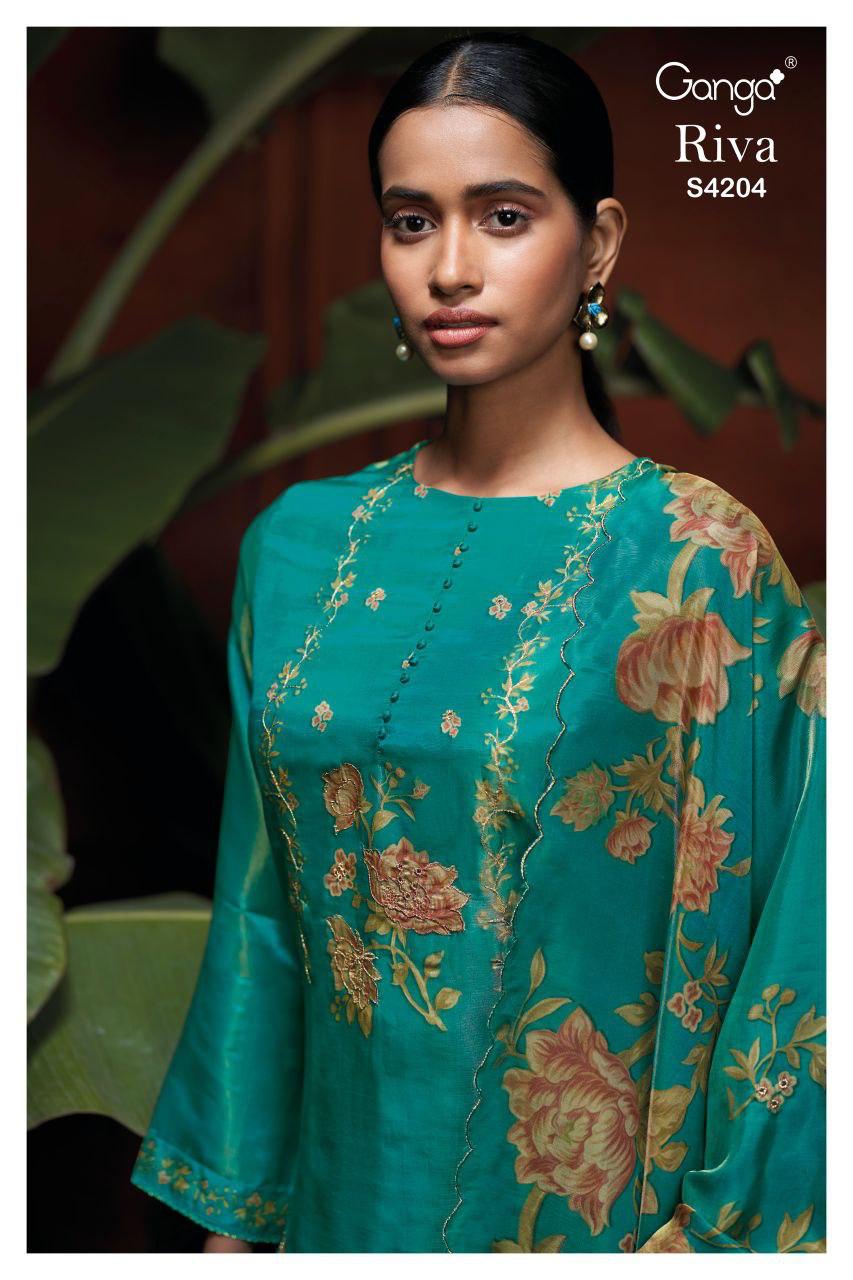 Ganga Riva 4204 Bemberg Silk Printed Embroidery Salwar Kameez