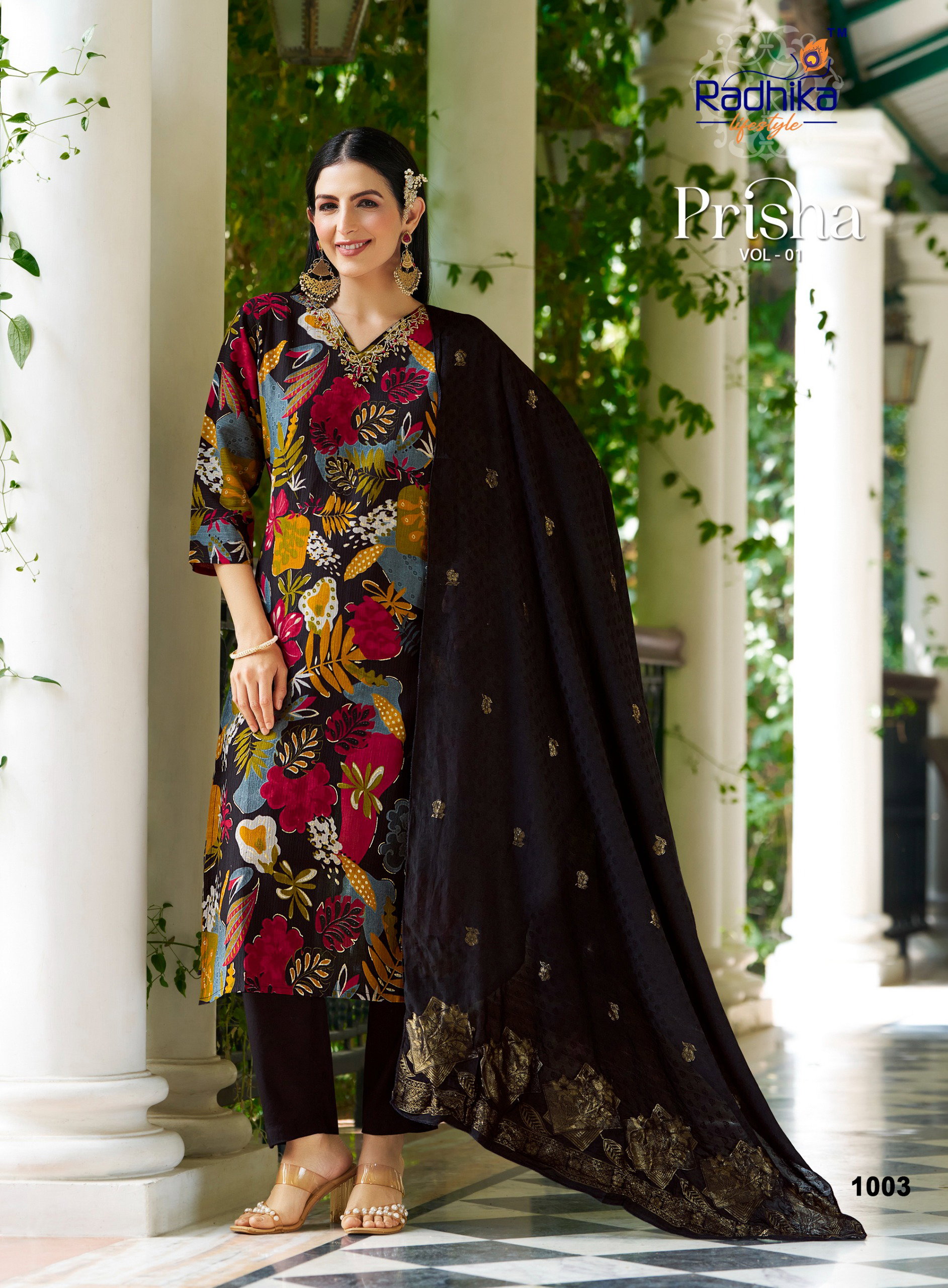 Radhika Prisha Vol 1 Milano Print With Handwork Kurti Pant And Dupatta