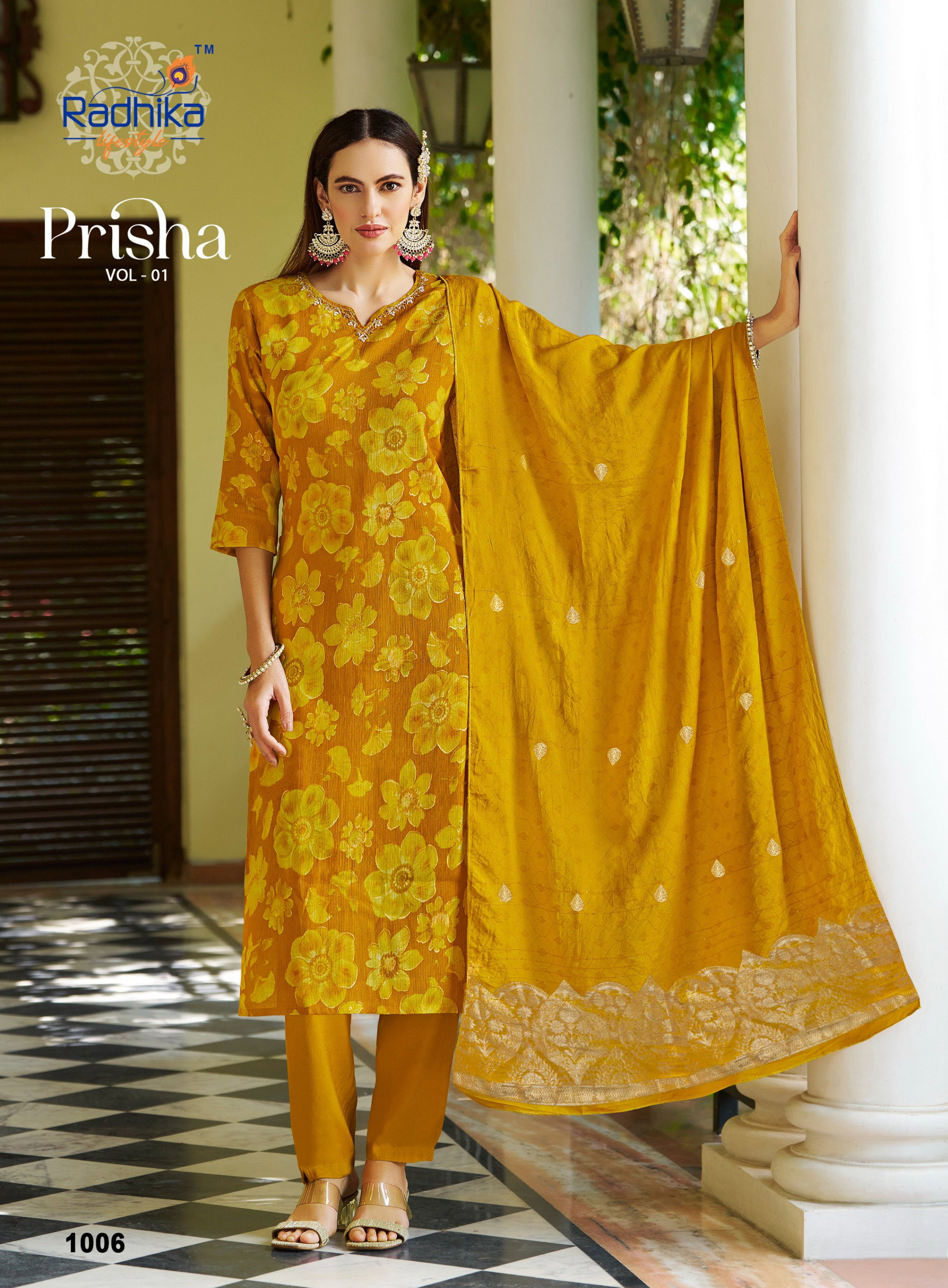Radhika Prisha Vol 1 Milano Print With Handwork Kurti Pant And Dupatta