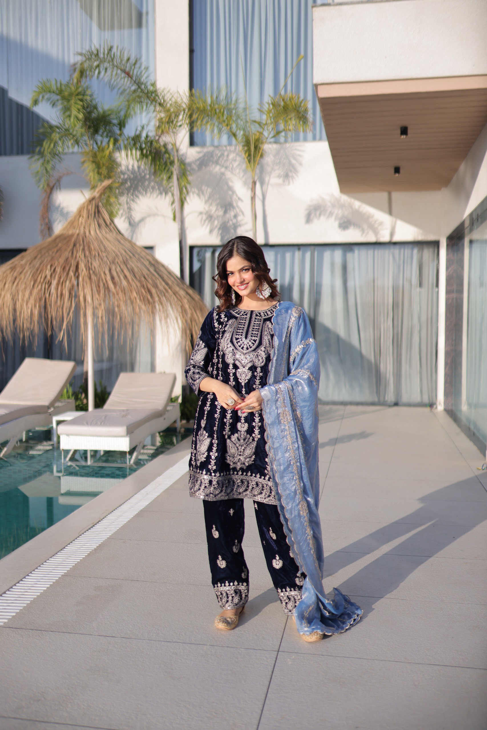 Lekha KA 1228 Velvet Zari Embroidery Top Bottom With Dupatta
