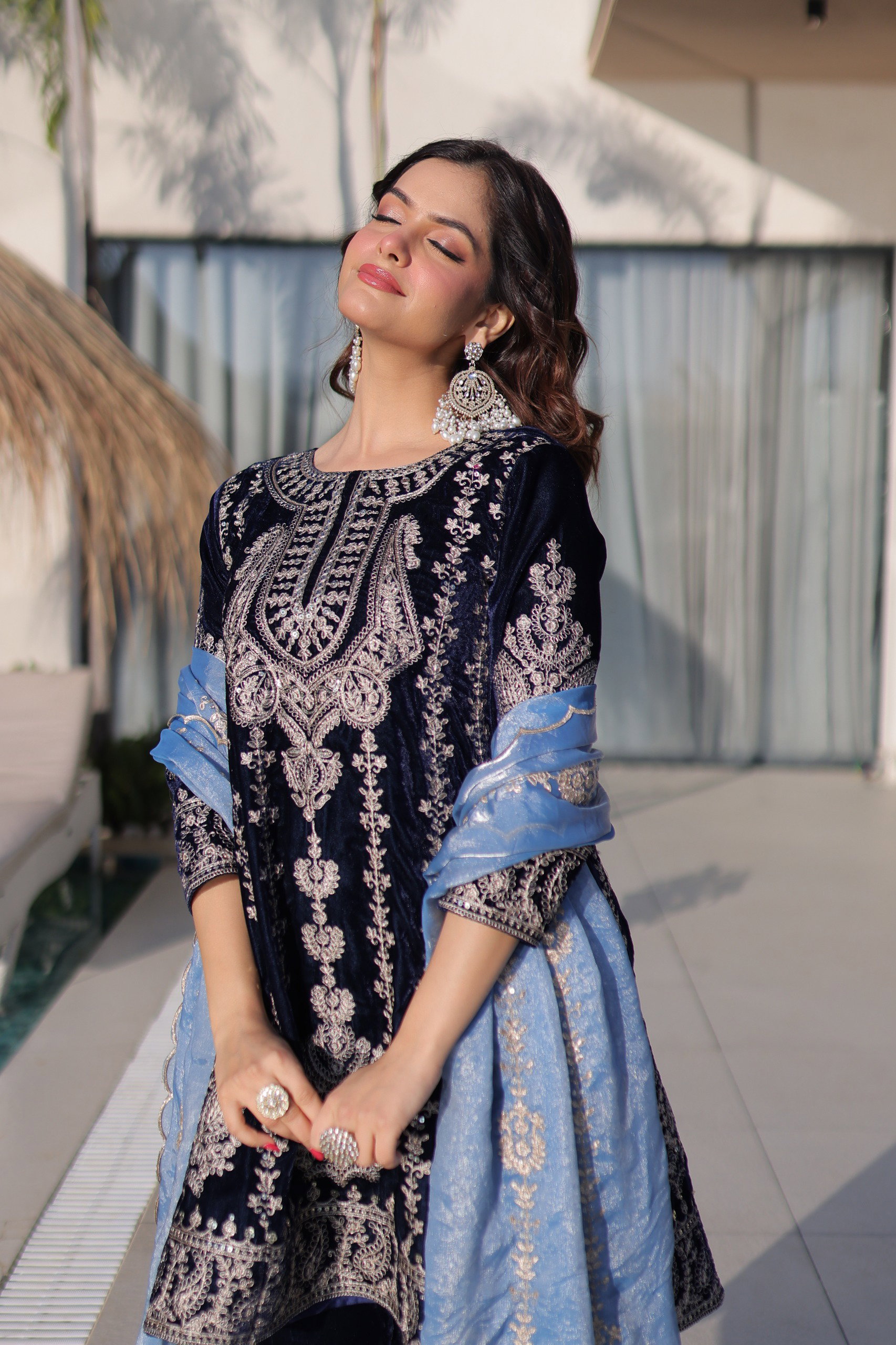 Lekha KA 1228 Velvet Zari Embroidery Top Bottom With Dupatta