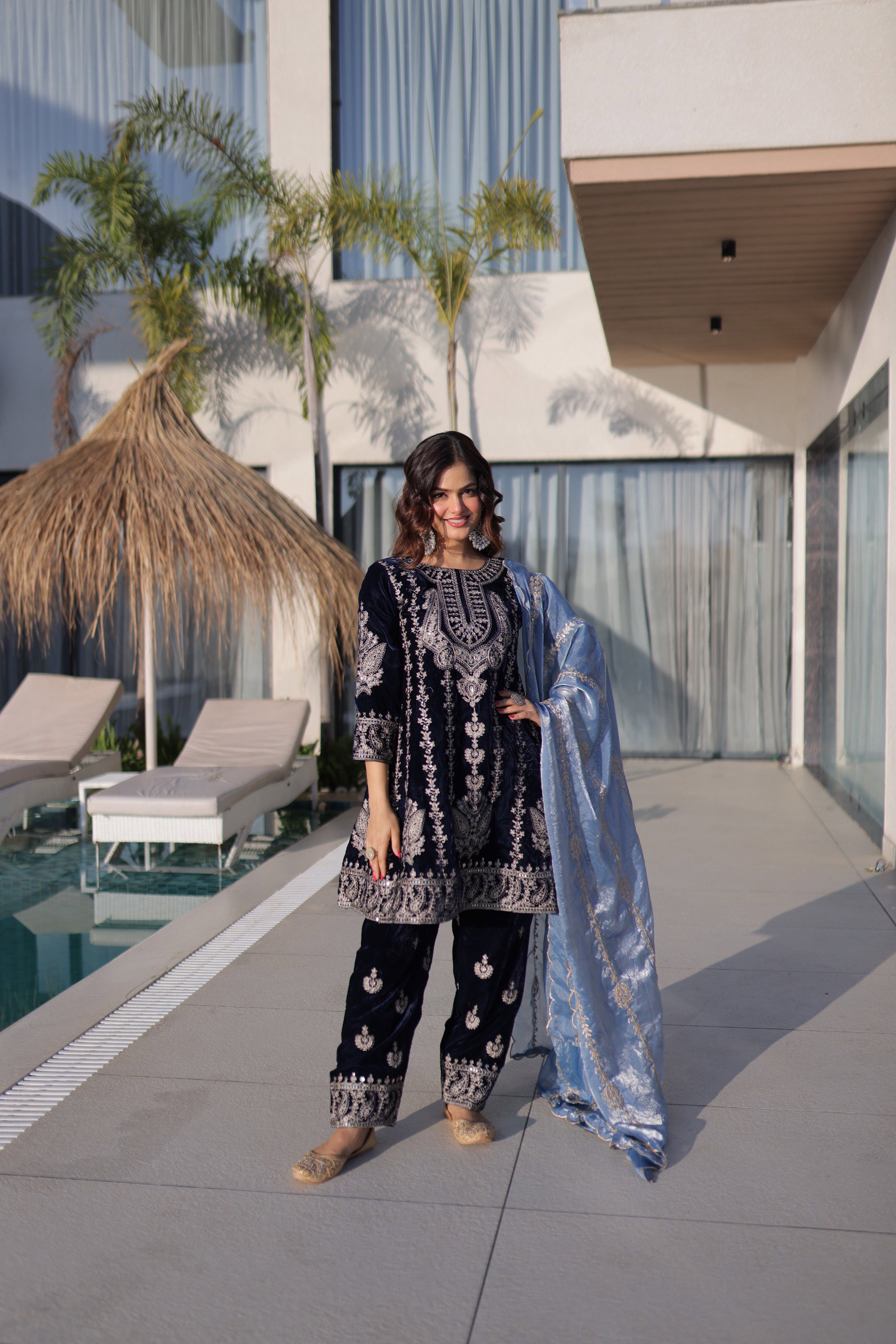 Lekha KA 1228 Velvet Zari Embroidery Top Bottom With Dupatta