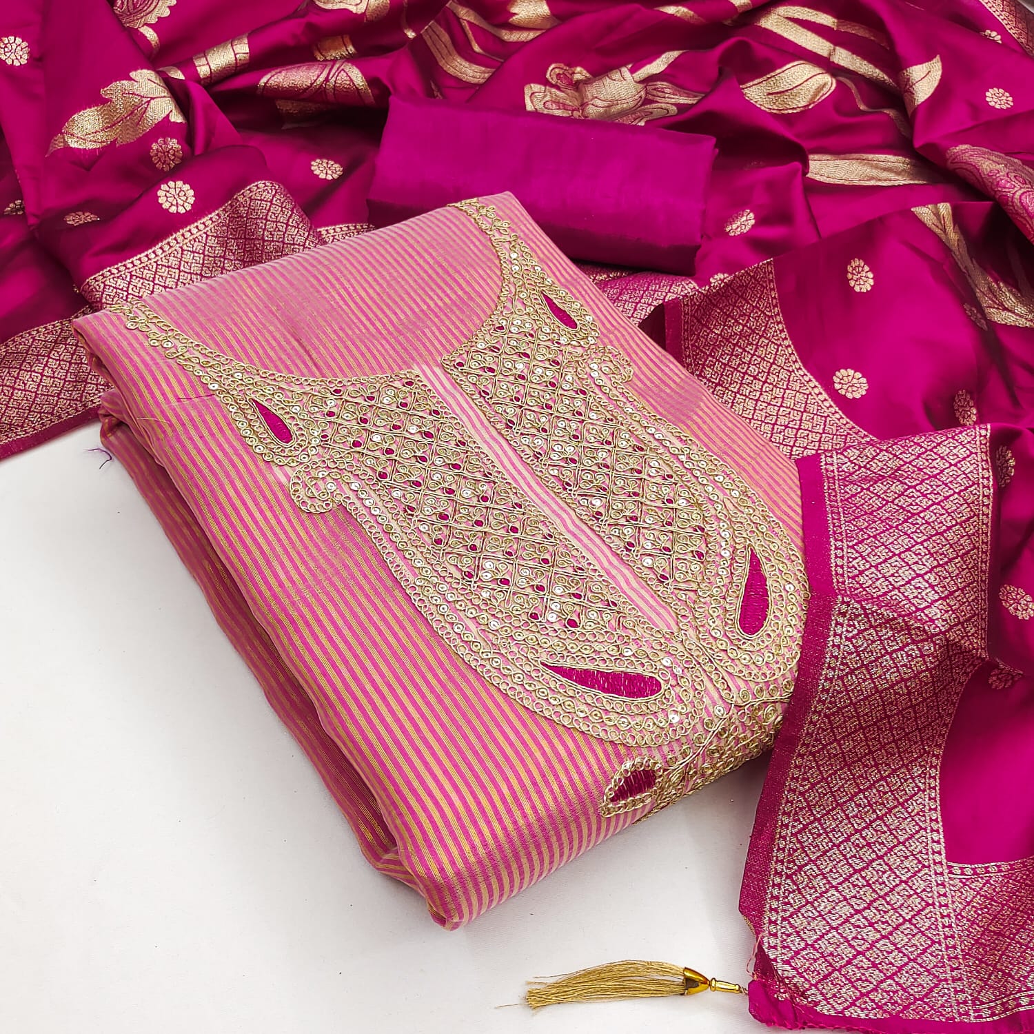 Designer Beautiful Queen Shimmer Silk Kurti Bottom With Dupatta Dress Material Collection 