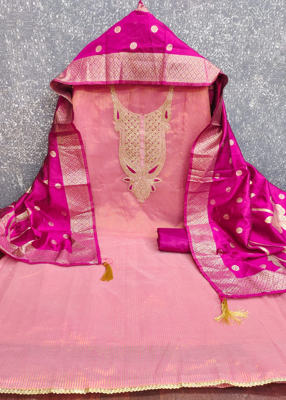 Designer Beautiful Queen Shimmer Silk Kurti Bottom With Dupatta Dress Material Collection 