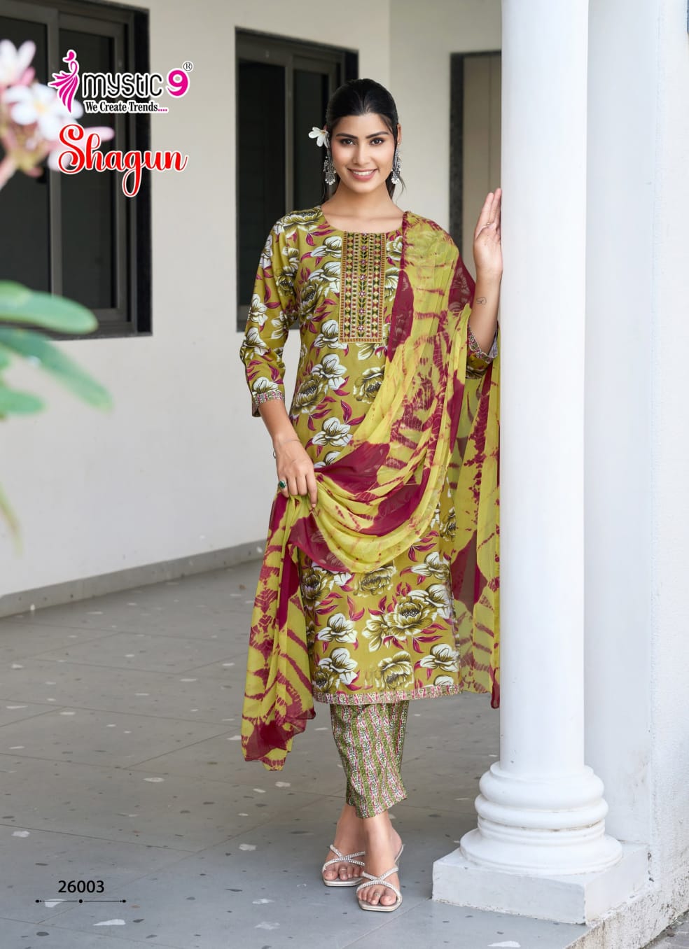 Mystic 9 shagun vol 26 Rayon Capsule Foil Print Straight Kurti Bottom With dupatta Collection 