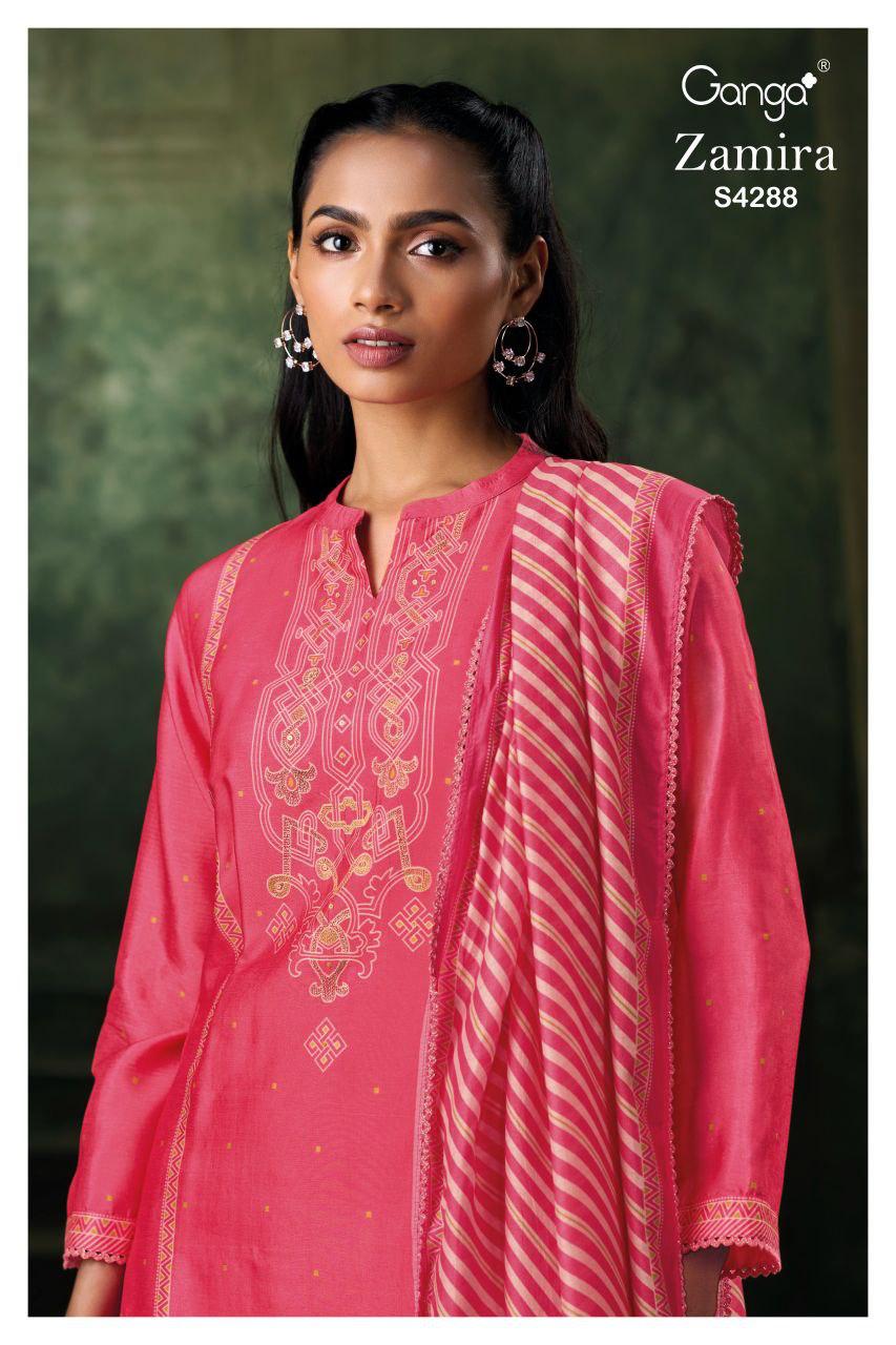 Ganga Zamira 4288 Bemberg Russain Silk Embroidery Salwar Kameez