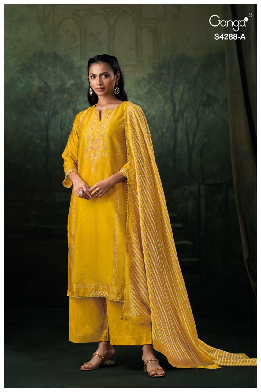 Ganga Zamira 4288 Bemberg Russain Silk Embroidery Salwar Kameez