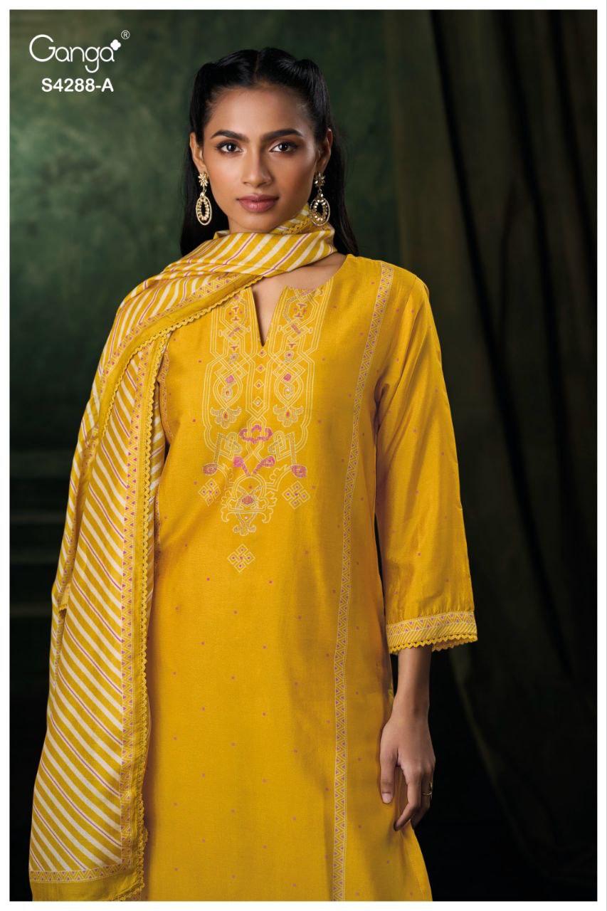 Ganga Zamira 4288 Bemberg Russain Silk Embroidery Salwar Kameez