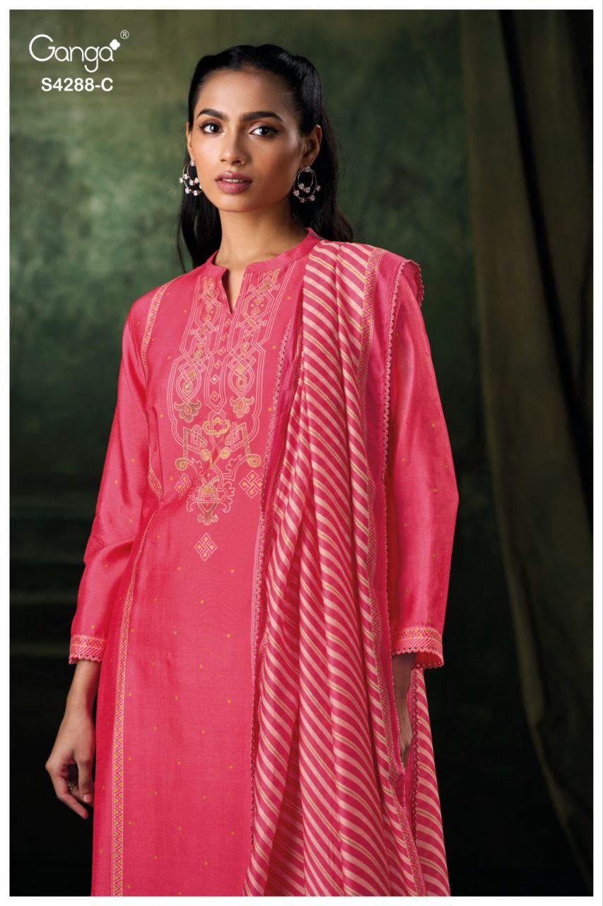 Ganga Zamira 4288 Bemberg Russain Silk Embroidery Salwar Kameez