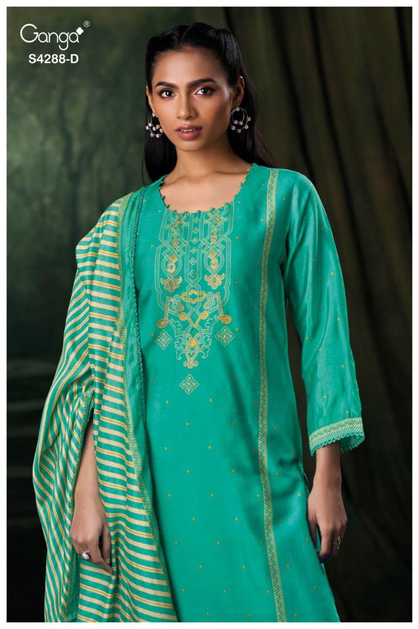 Ganga Zamira 4288 Bemberg Russain Silk Embroidery Salwar Kameez