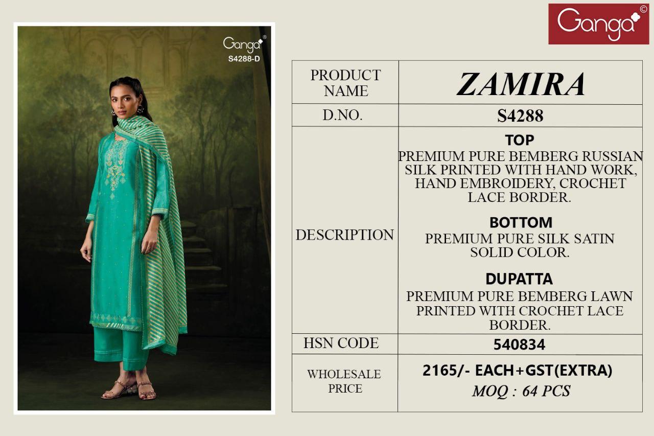 Ganga Zamira 4288 Bemberg Russain Silk Embroidery Salwar Kameez