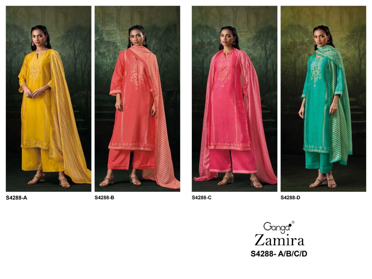 Ganga Zamira 4288 Bemberg Russain Silk Embroidery Salwar Kameez