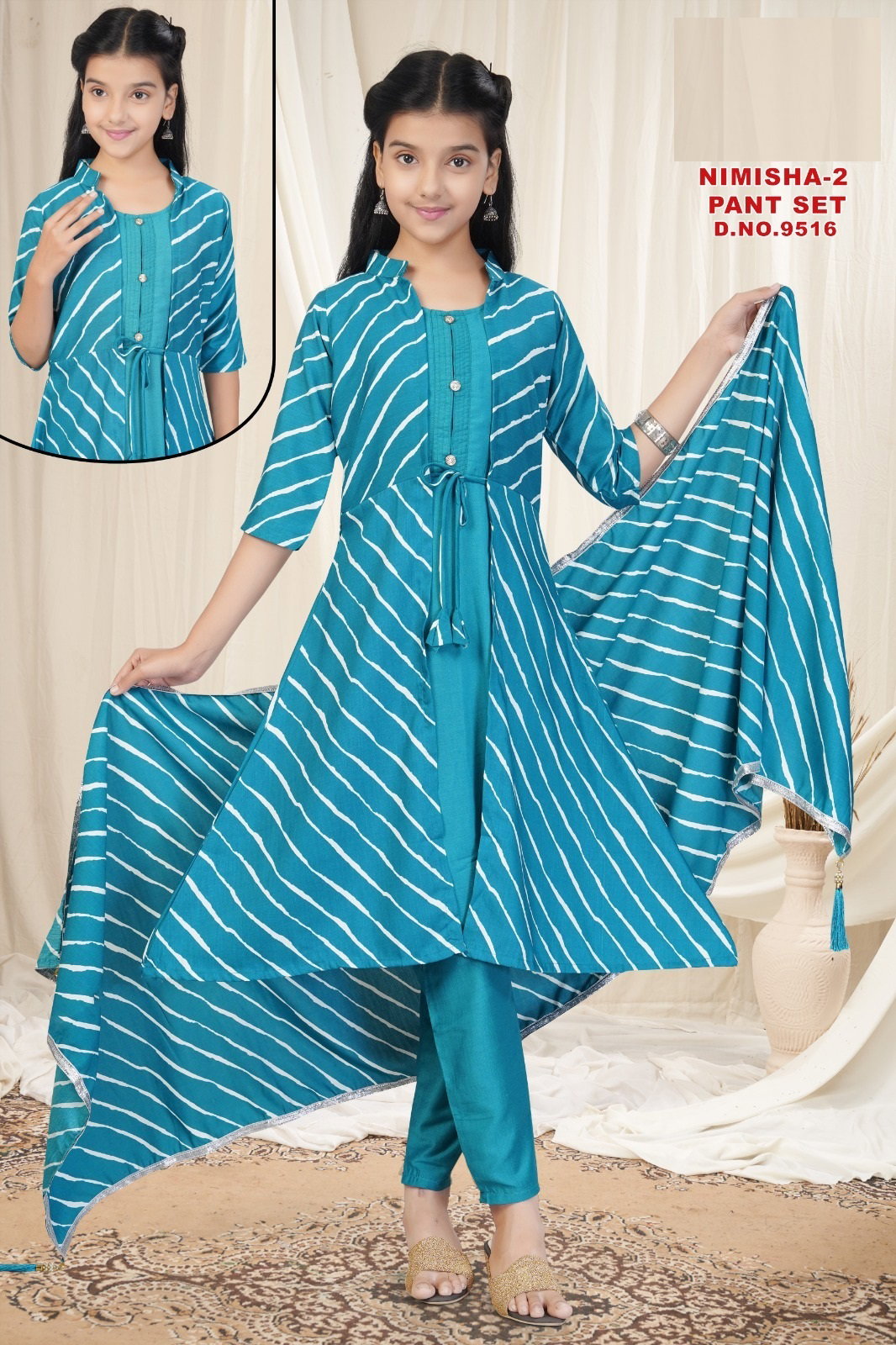 Nimisha Vol 2 Pant Set Roman Slub Silk Kids Kurti And Bottom Dupatta Collection