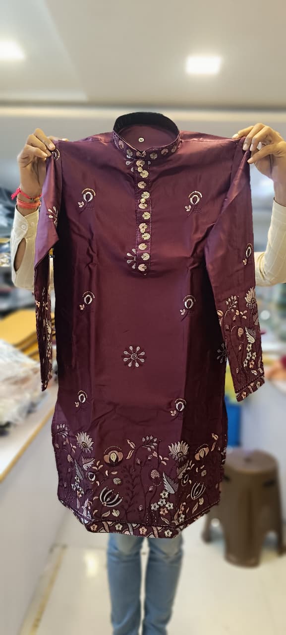 Lekha Mald 08 Malai Satin Embroidery Mens Kurta