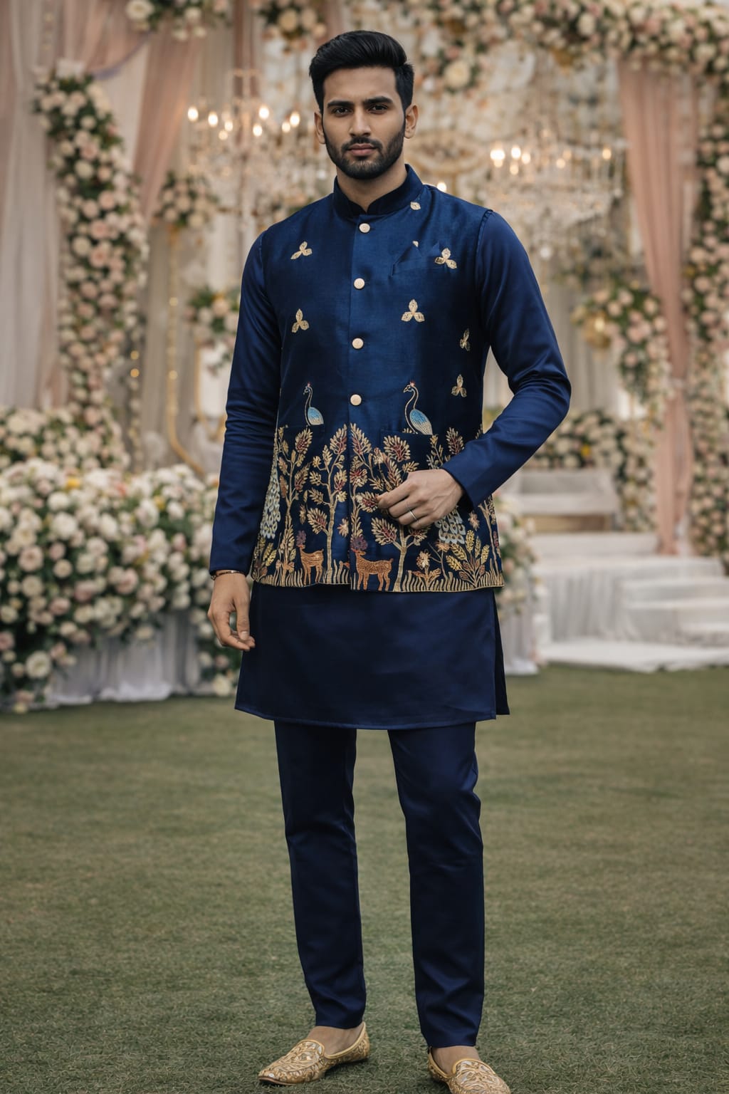 Lekha Mald Koti More Malai Satin Heavy Work Kurta Koti With Pajama