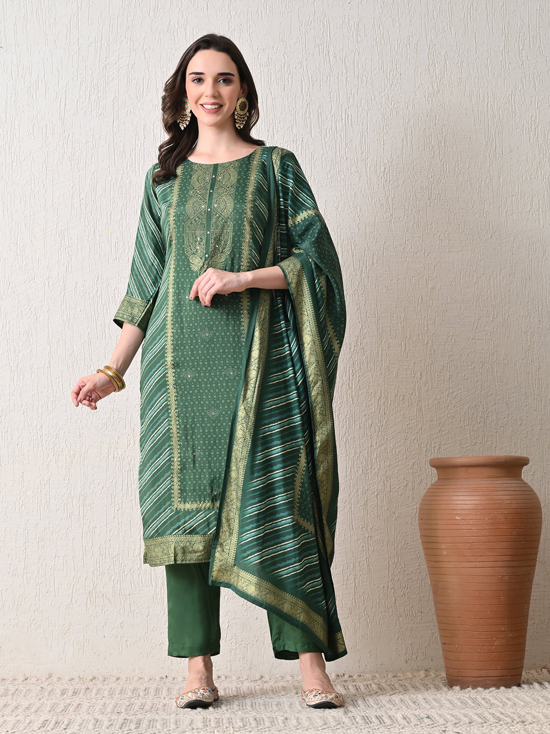 Hr 1162 Linen Printed Kurti Bottom And Dupatta Collection