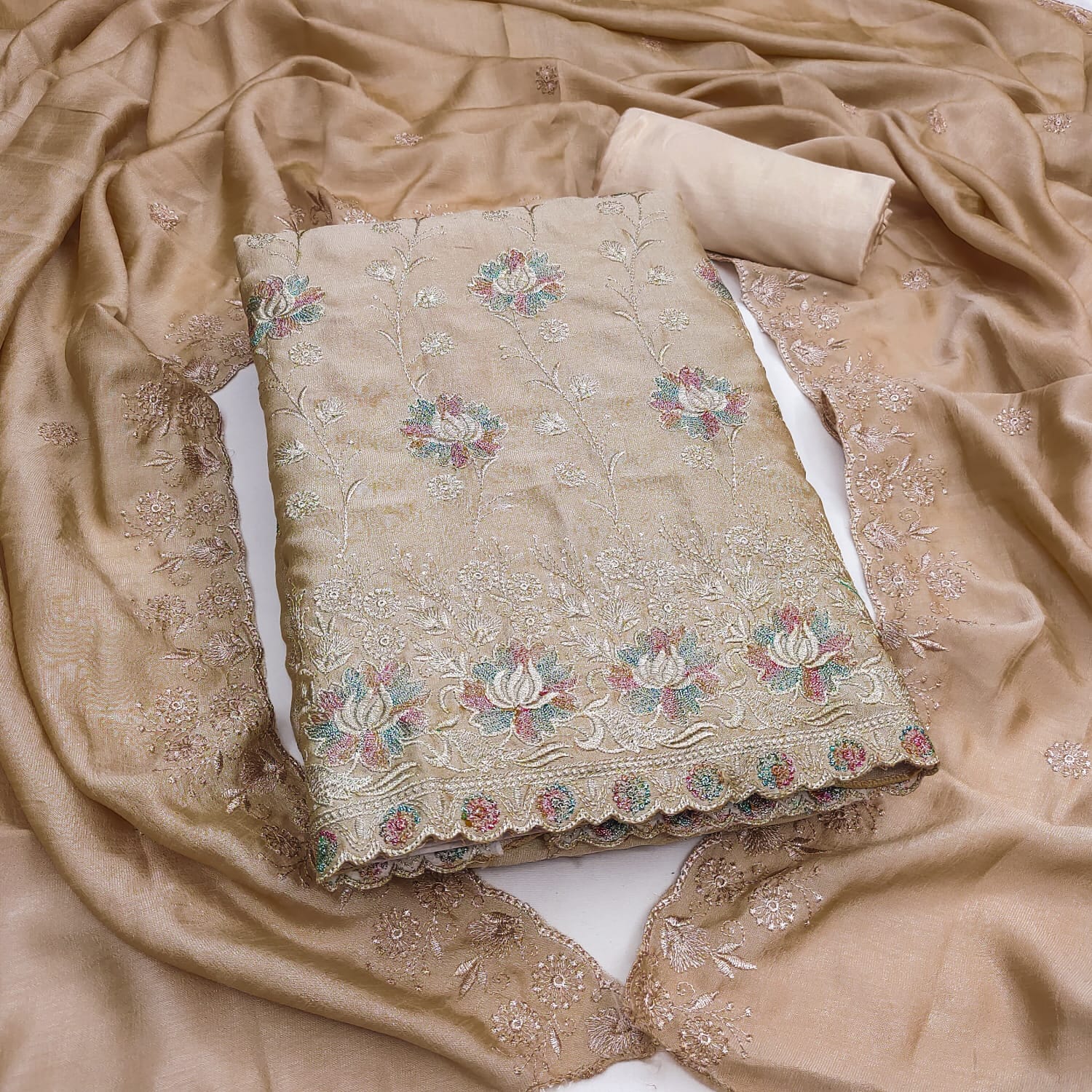 Designer Cham Cham Vichitra Silk Multi Work Dress material Collection