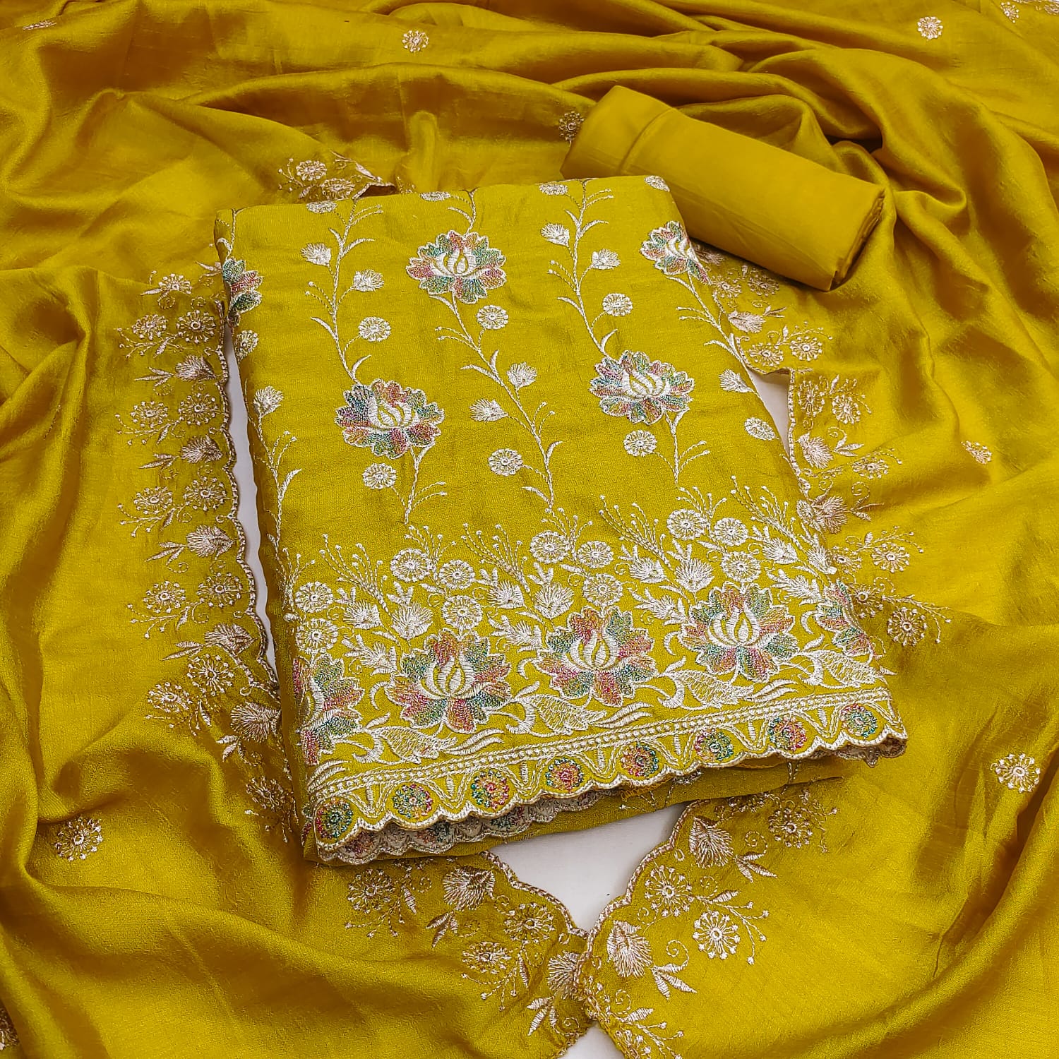 Designer Cham Cham Vichitra Silk Multi Work Dress material Collection
