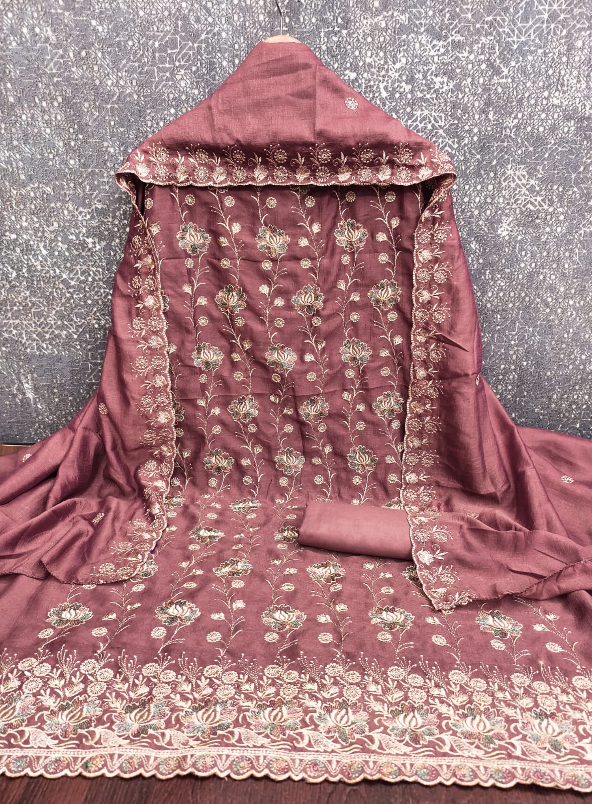 Designer Cham Cham Vichitra Silk Multi Work Dress material Collection