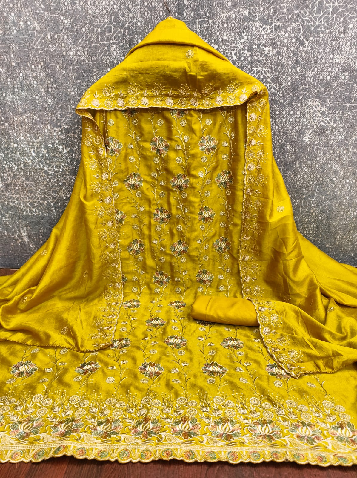 Designer Cham Cham Vichitra Silk Multi Work Dress material Collection