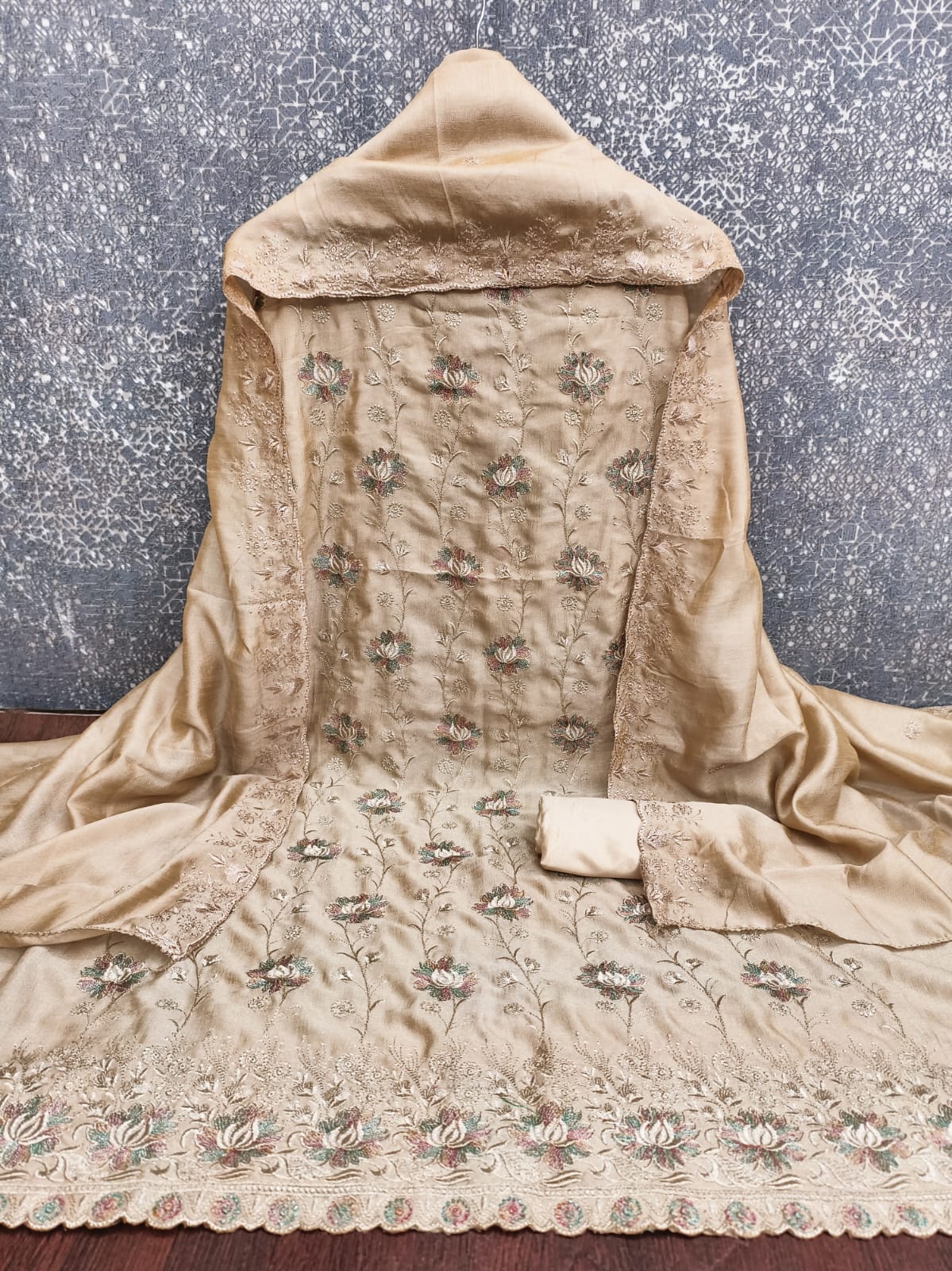 Designer Cham Cham Vichitra Silk Multi Work Dress material Collection