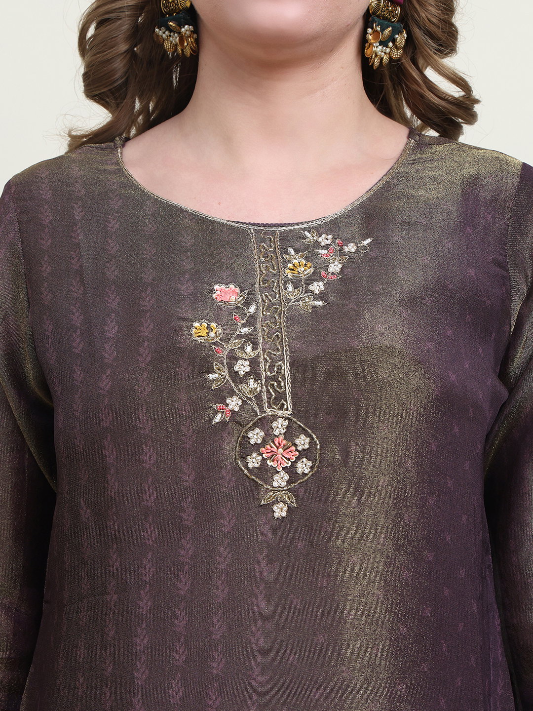 Hr 1232 Polyester Shimmer Printed Kurti Bottom And Dupatta Collection