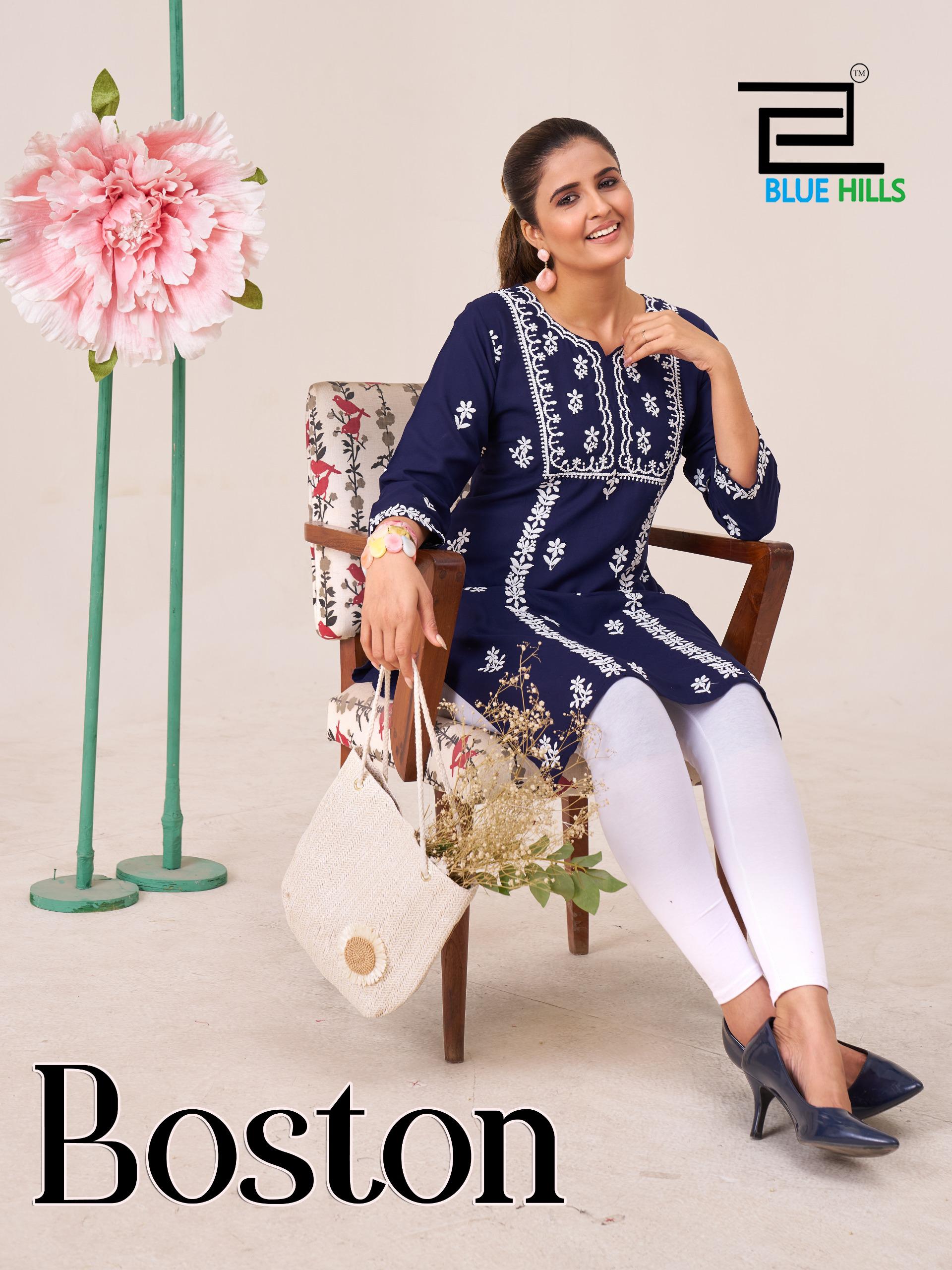Blue Hills Boston Rayon Embroidery Work Kurti Collection