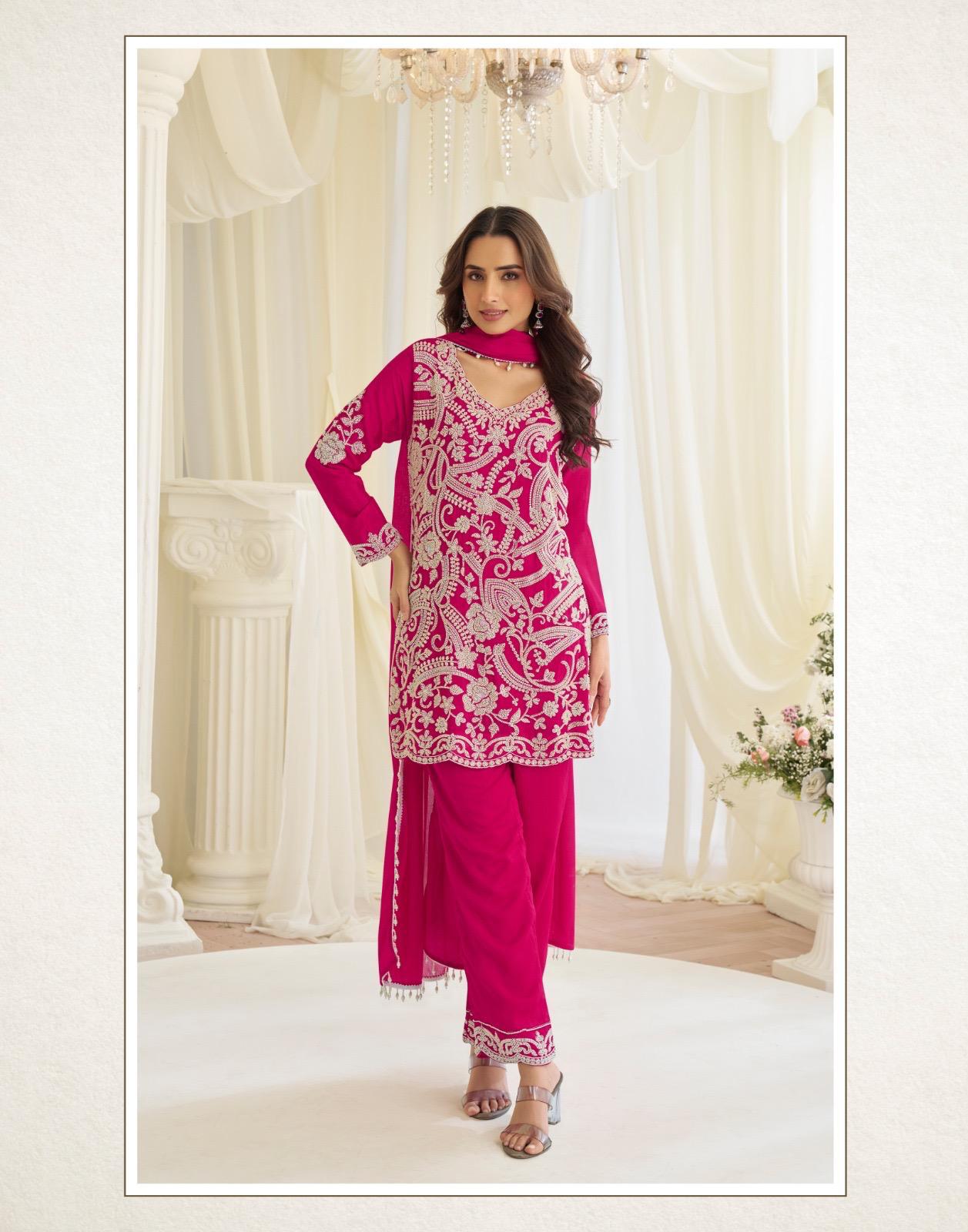 Sayuri Hoor Premium Georgette Chinon Heavy Embroidery Top With Plazzo Pant