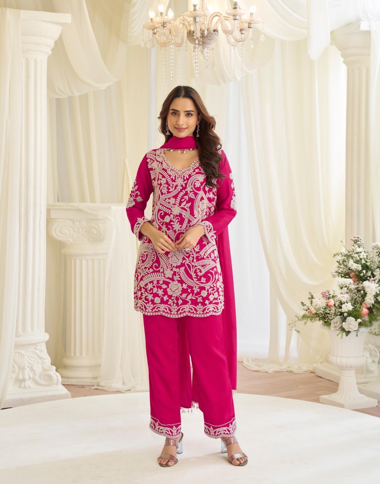 Sayuri Hoor Premium Georgette Chinon Heavy Embroidery Top With Plazzo Pant