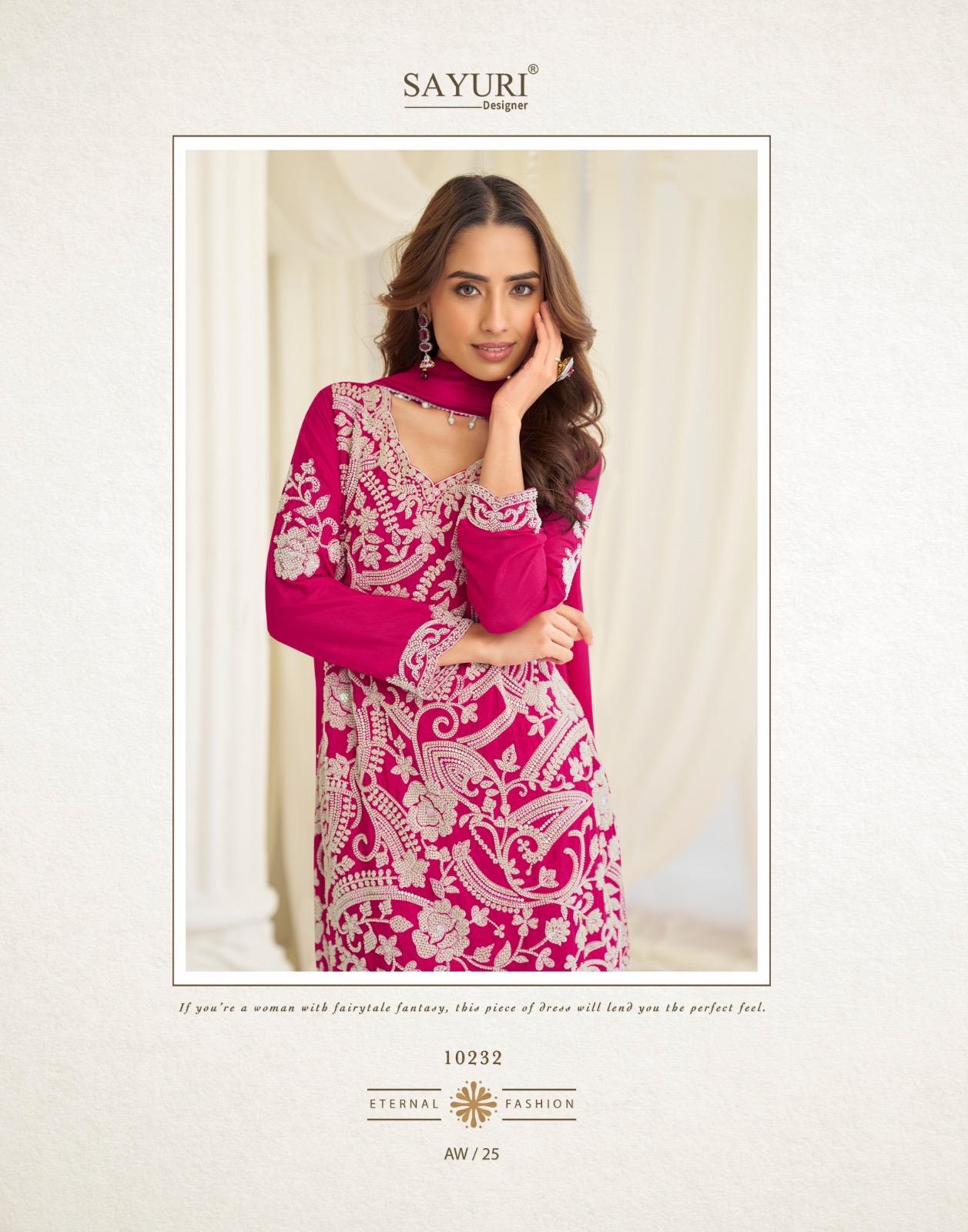 Sayuri Hoor Premium Georgette Chinon Heavy Embroidery Top With Plazzo Pant