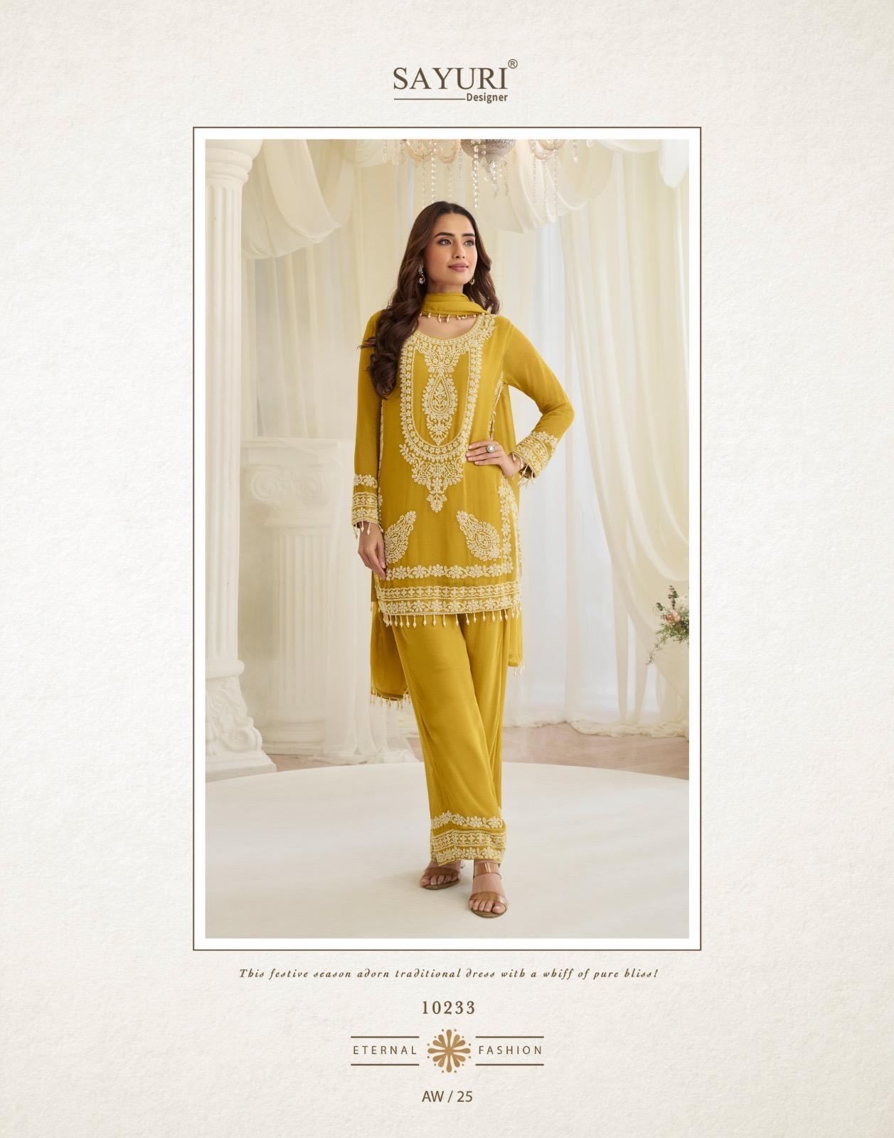 Sayuri Hoor Premium Georgette Chinon Heavy Embroidery Top With Plazzo Pant