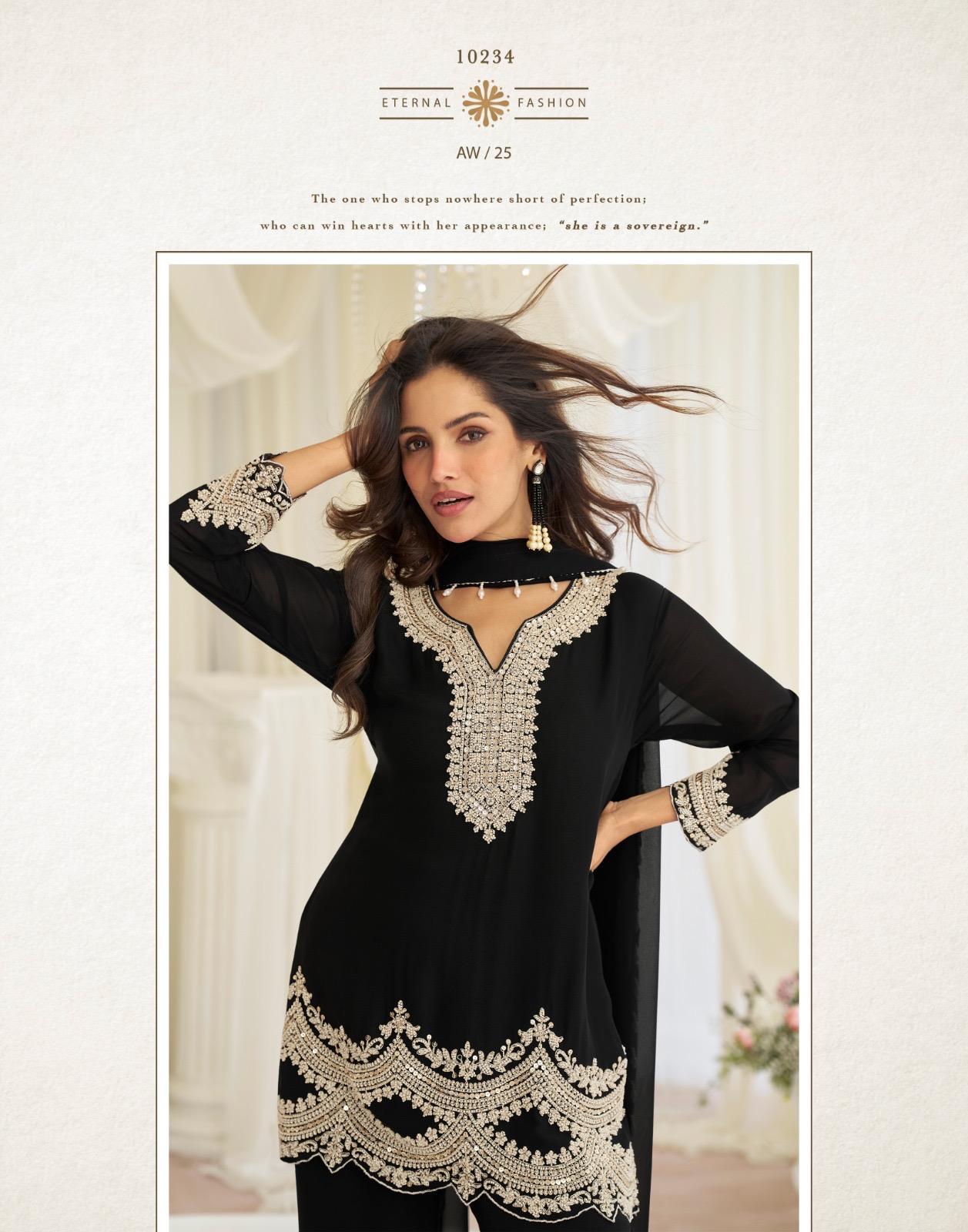 Sayuri Hoor Premium Georgette Chinon Heavy Embroidery Top With Plazzo Pant
