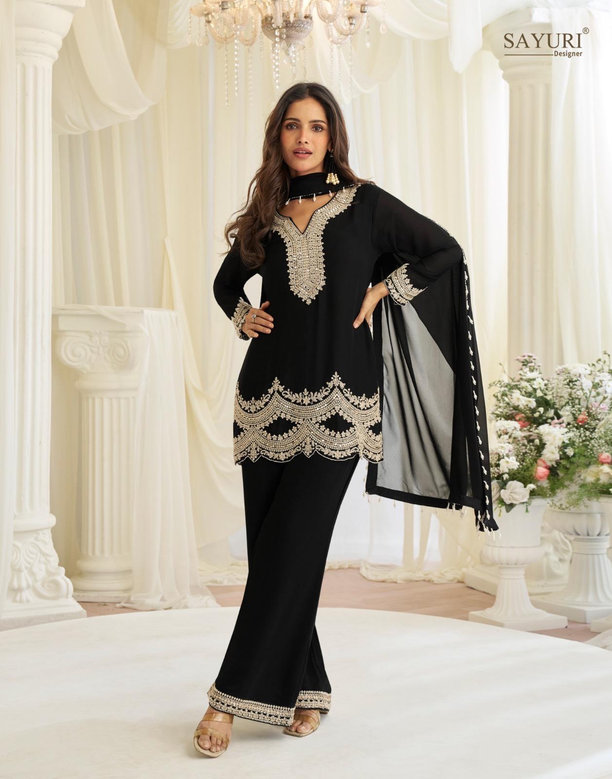 Sayuri Hoor Premium Georgette Chinon Heavy Embroidery Top With Plazzo Pant
